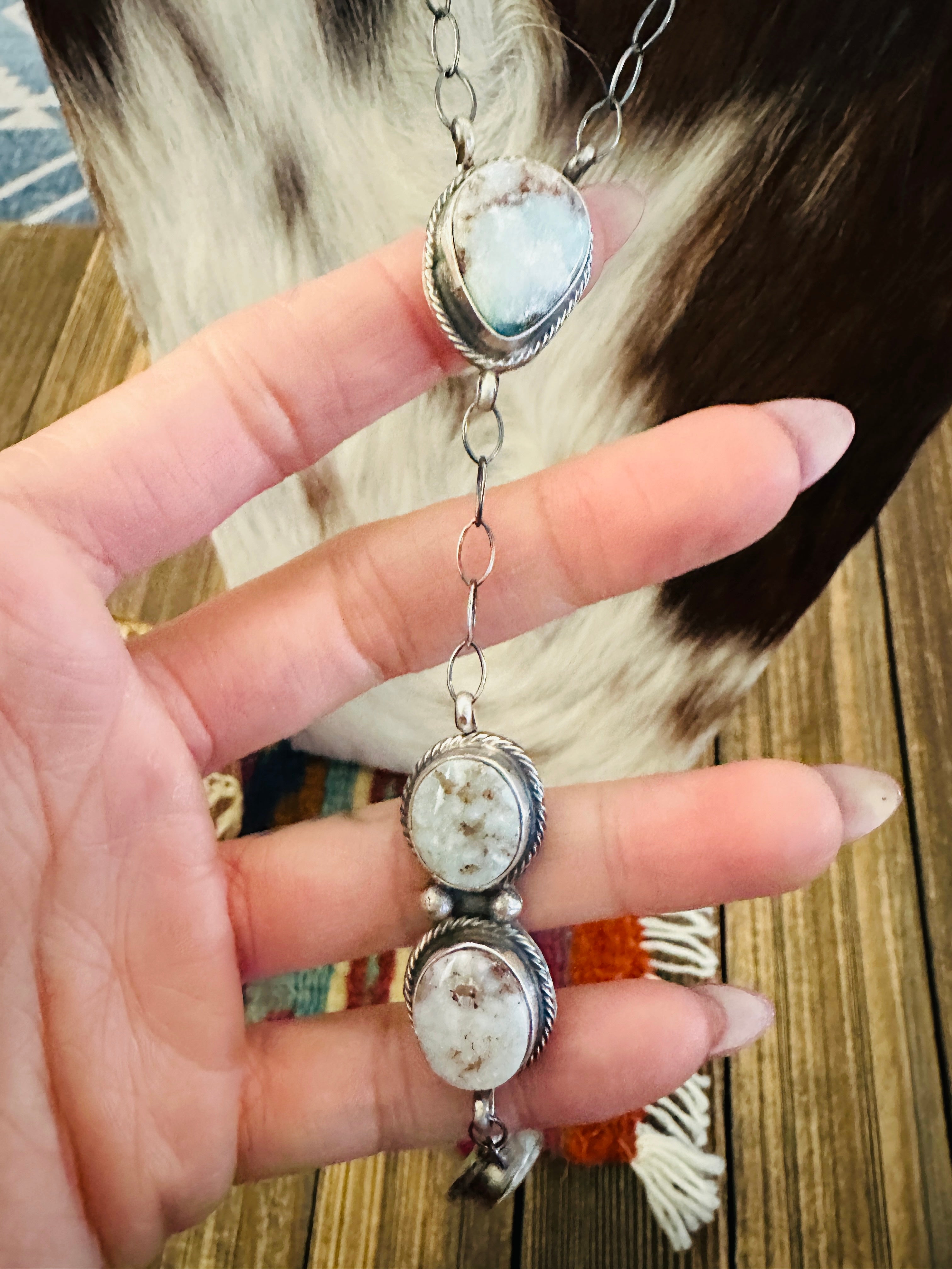 Handcrafted Dry Creek Turquoise & Sterling Silver Lariat Necklace