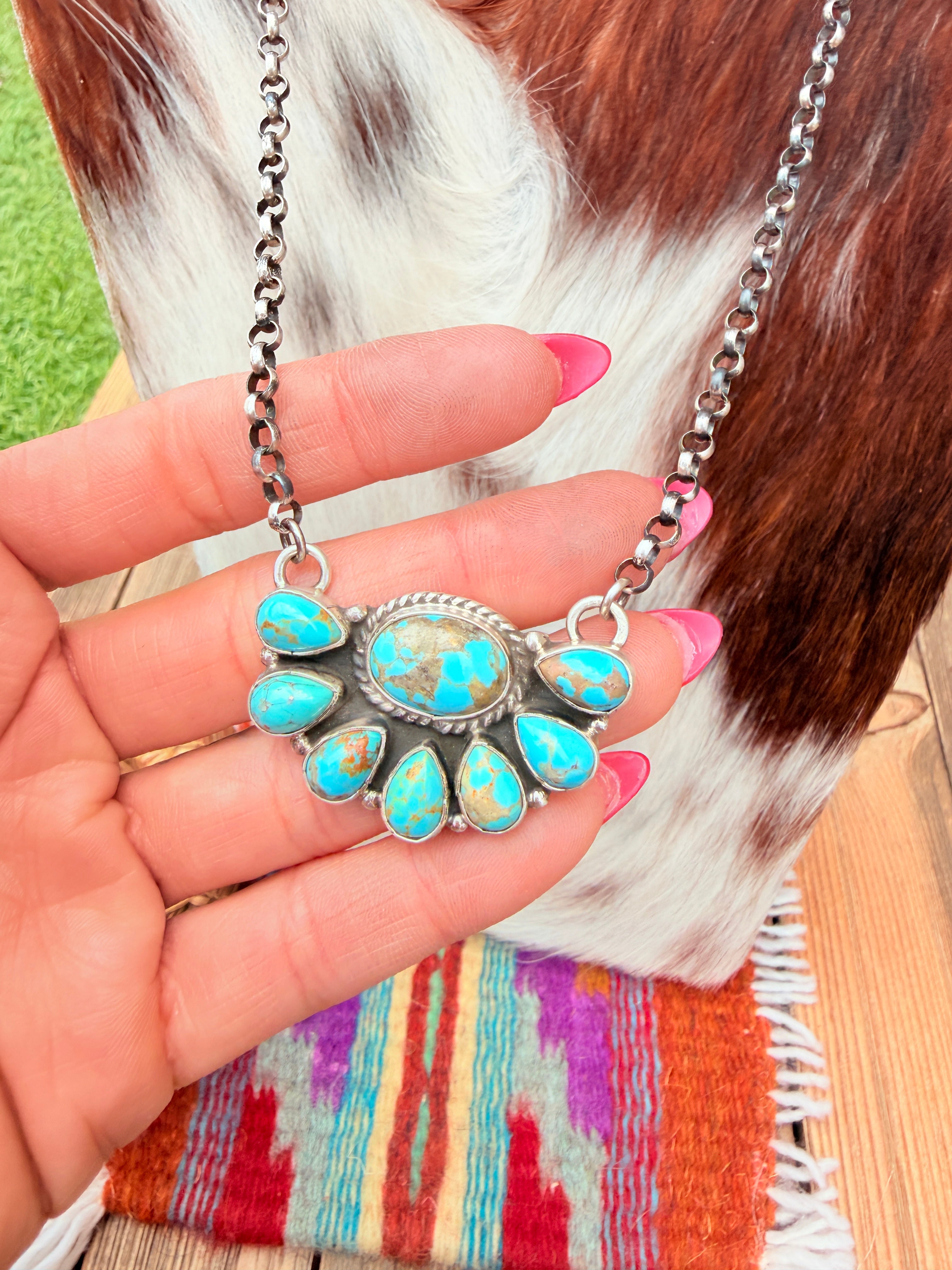 Handcrafted Turquoise & Sterling Silver Cluster Necklace by Marcella James