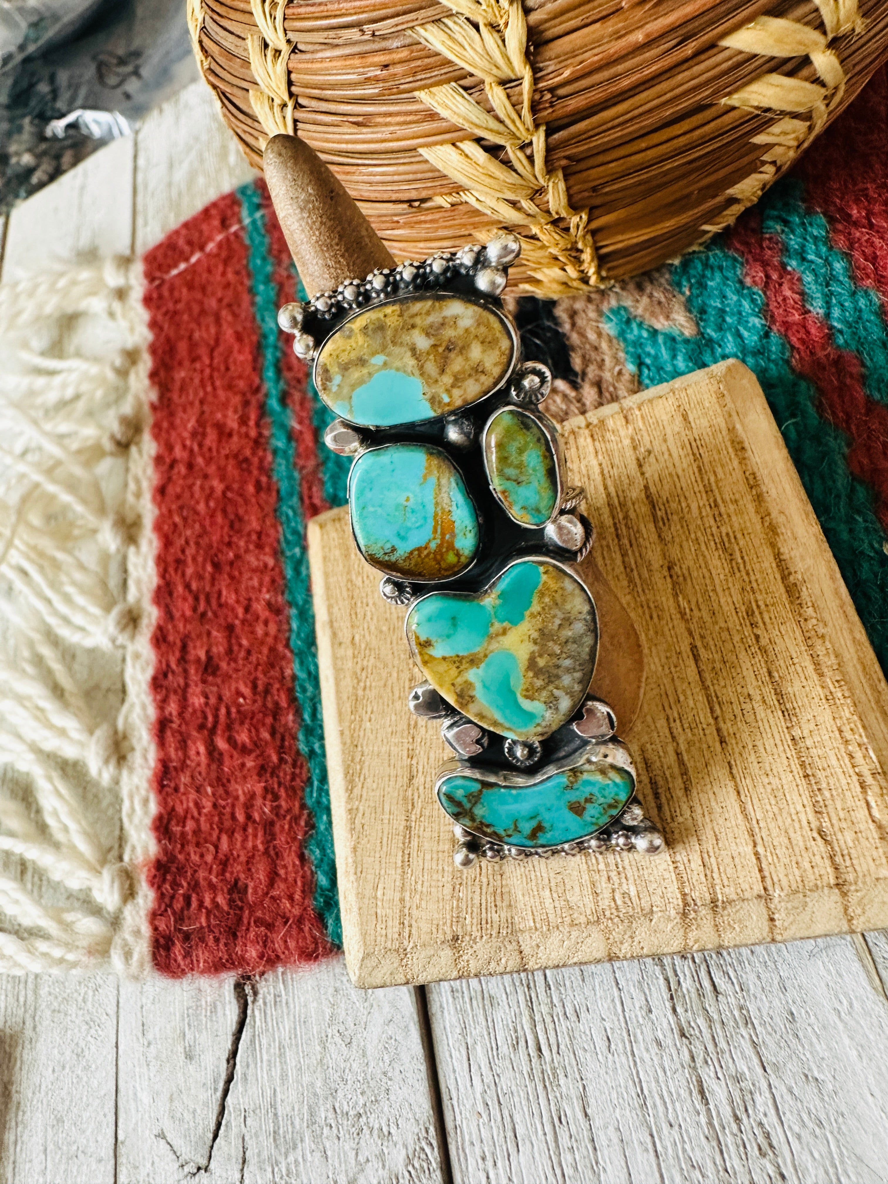 Navajo Royston Turquoise & Sterling Silver Adjustable Ring by Jacqueline Silver