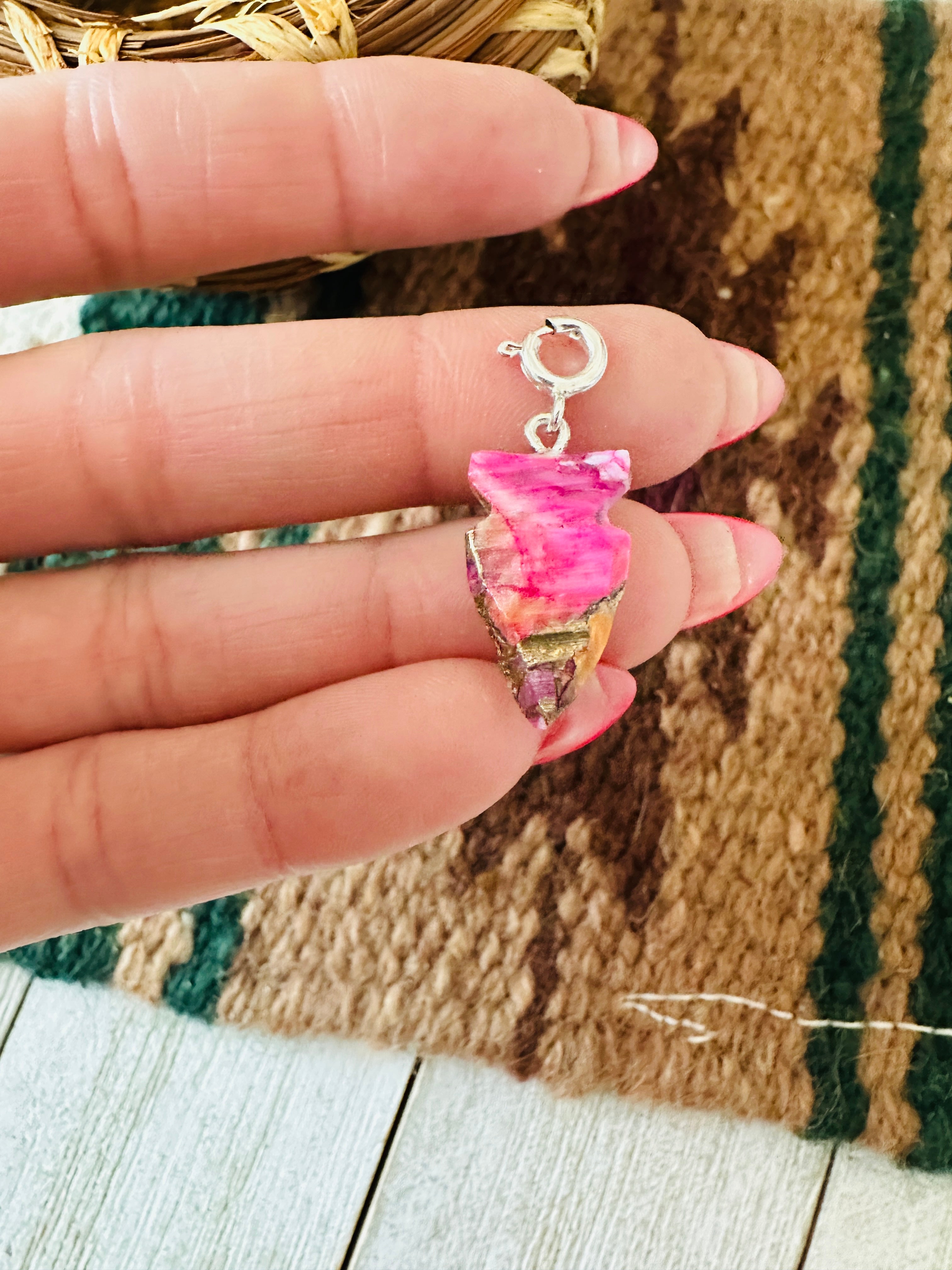Handcrafted Hand Carved Pink Mojave Arrowhead Charm