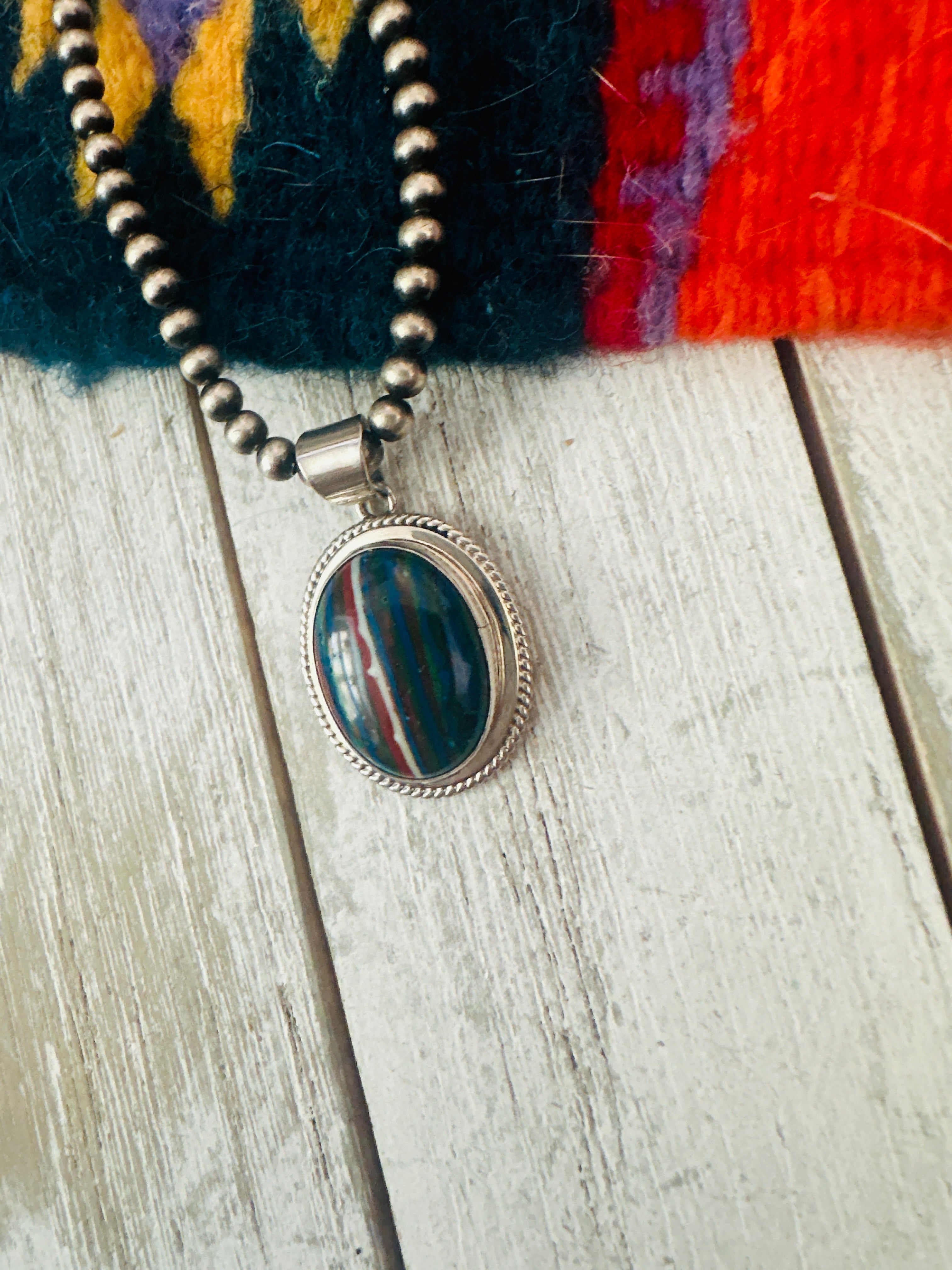 Navajo Rainbow Calsilica and Sterling Silver Star Pendant