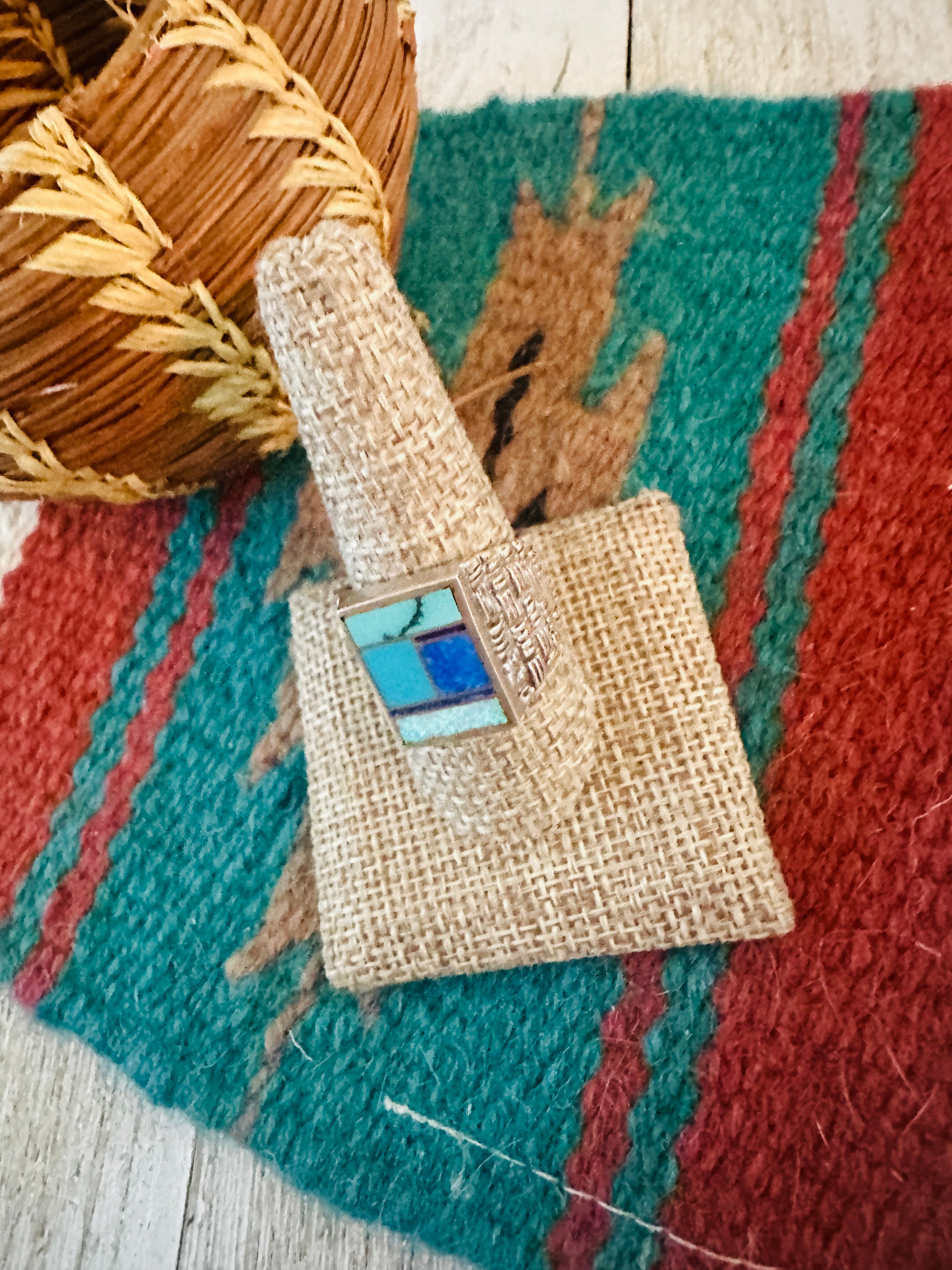 Handcrafted Old Pawn Sterling Silver & Multi Stone Inlay Ring Size 10