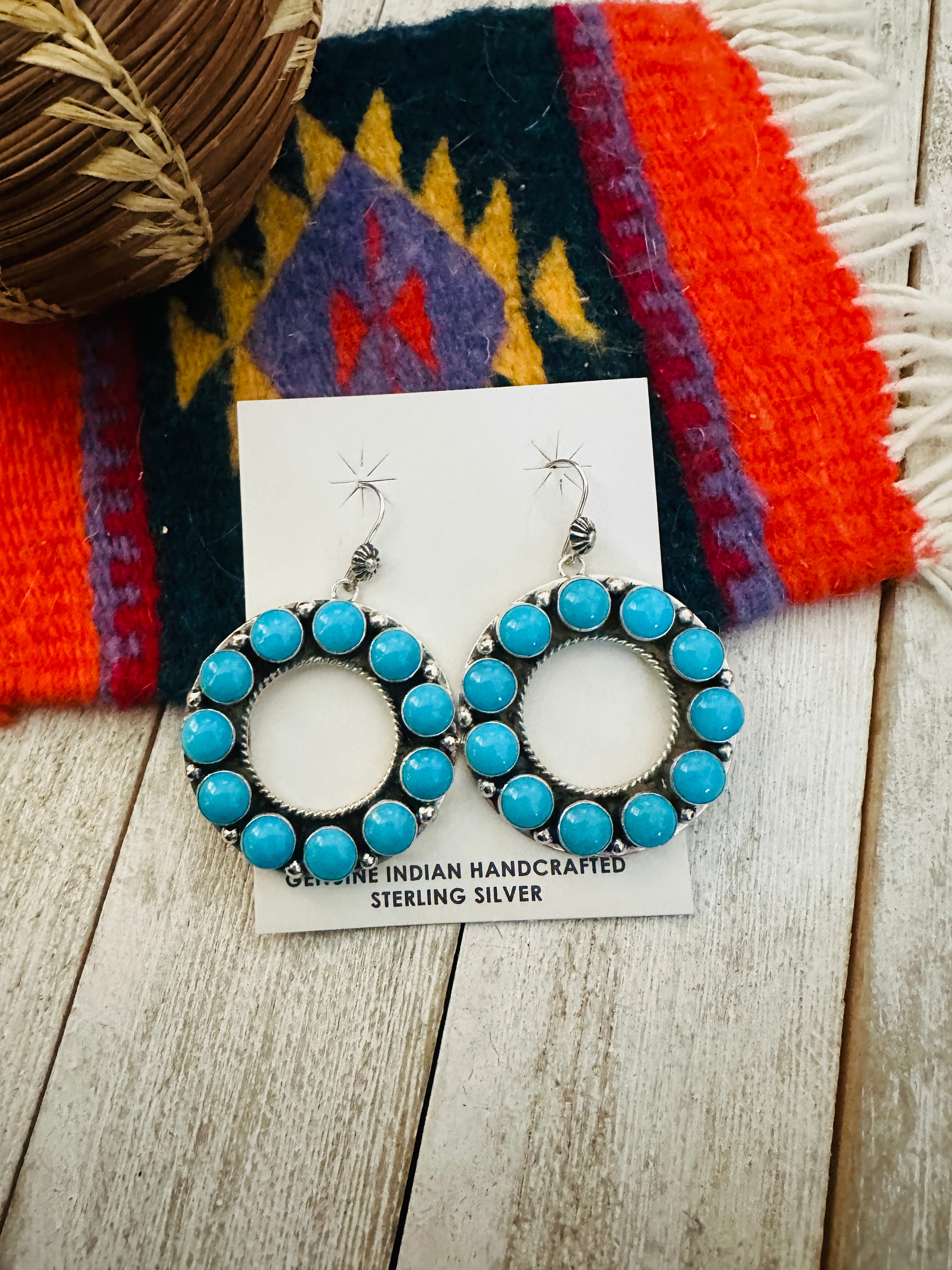 Native American Sleeping Beauty Turquoise Earrings Navajo made - new w/o deals tags