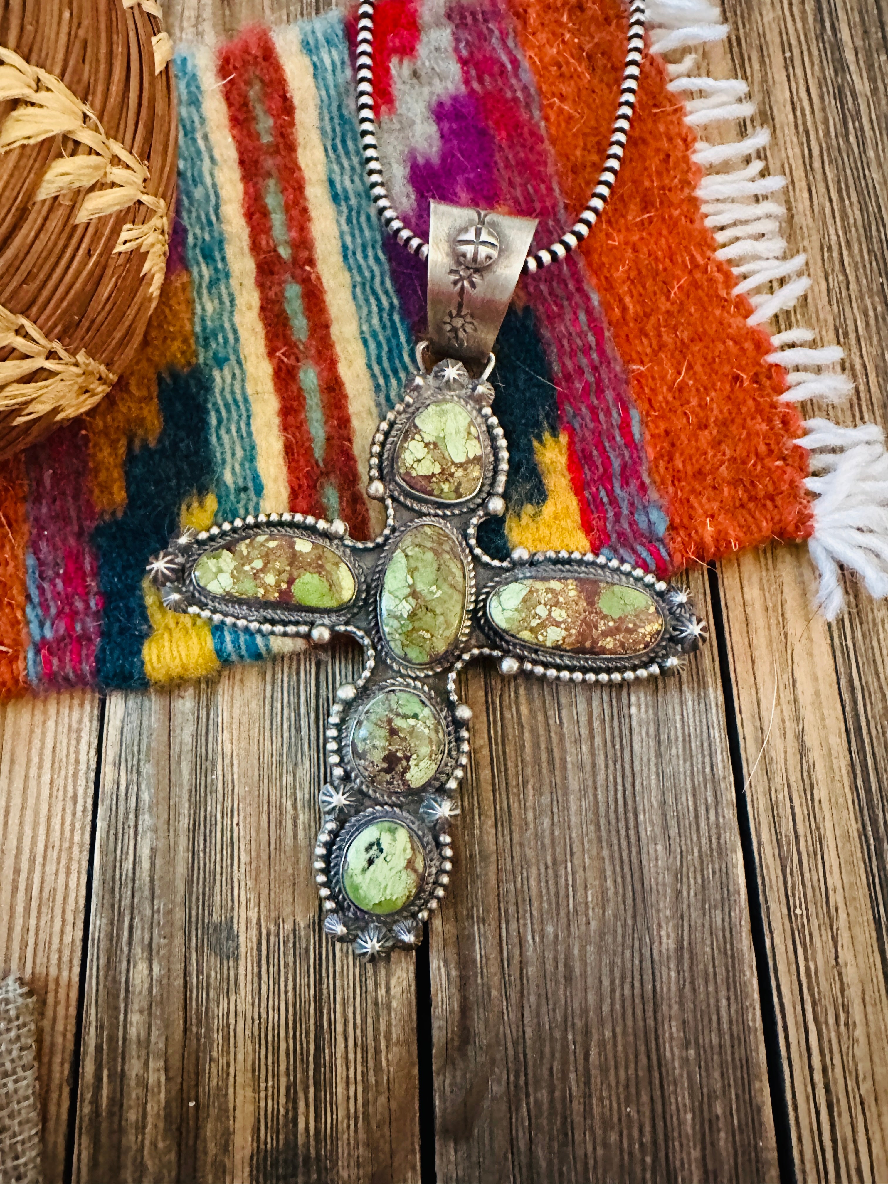 Handcrafted Sterling Silver & Egyptian Turquoise Cross Pendant by Rosella Paxson