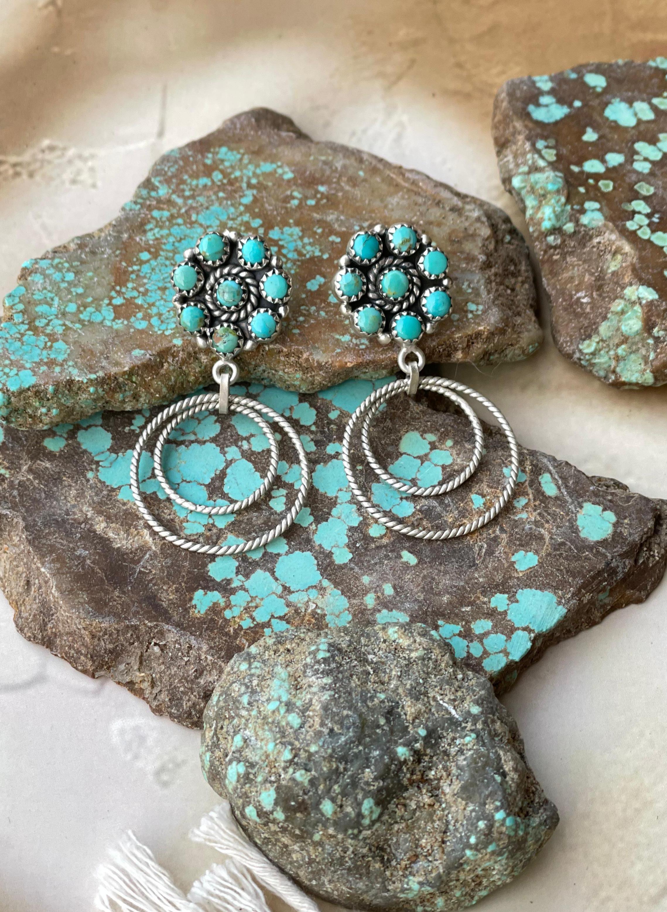 Handmade Sterling Silver Turquoise Hoop Earrings