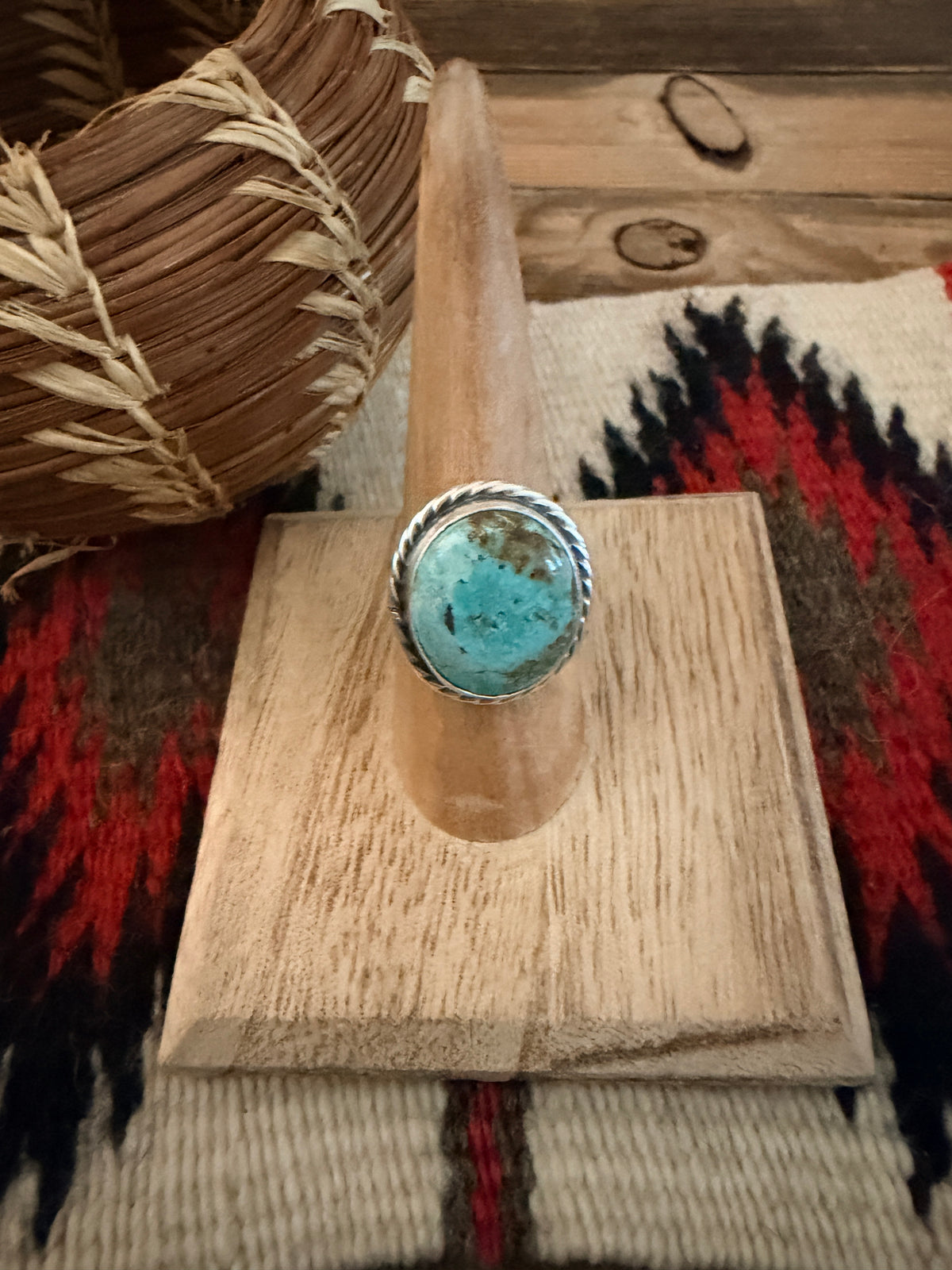 Handcrafted Turquoise & Sterling Silver Ring Size 8