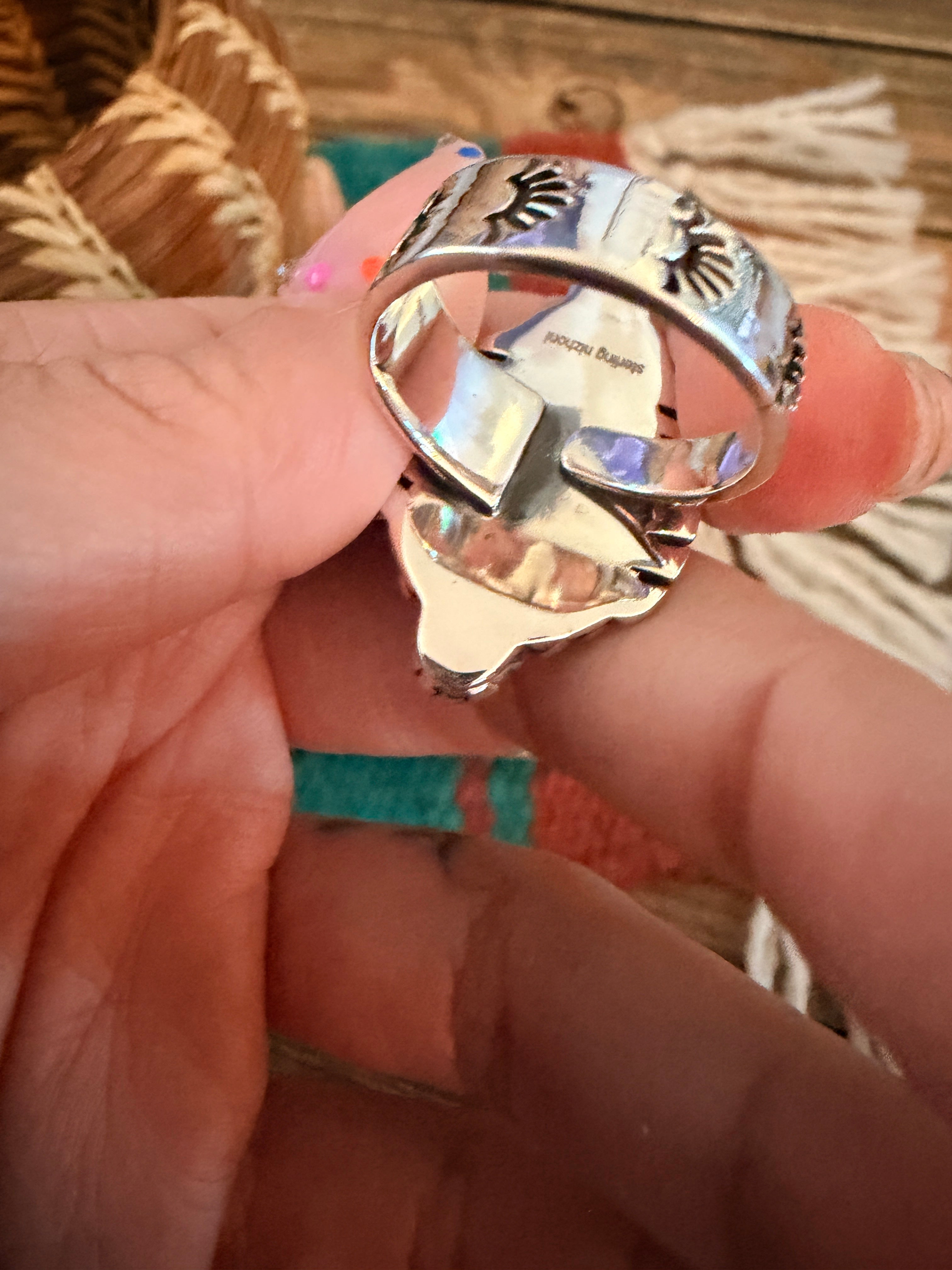 Handmade Sterling Silver Number 8 Turquoise Adjustable Ring Signed Nizhoni
