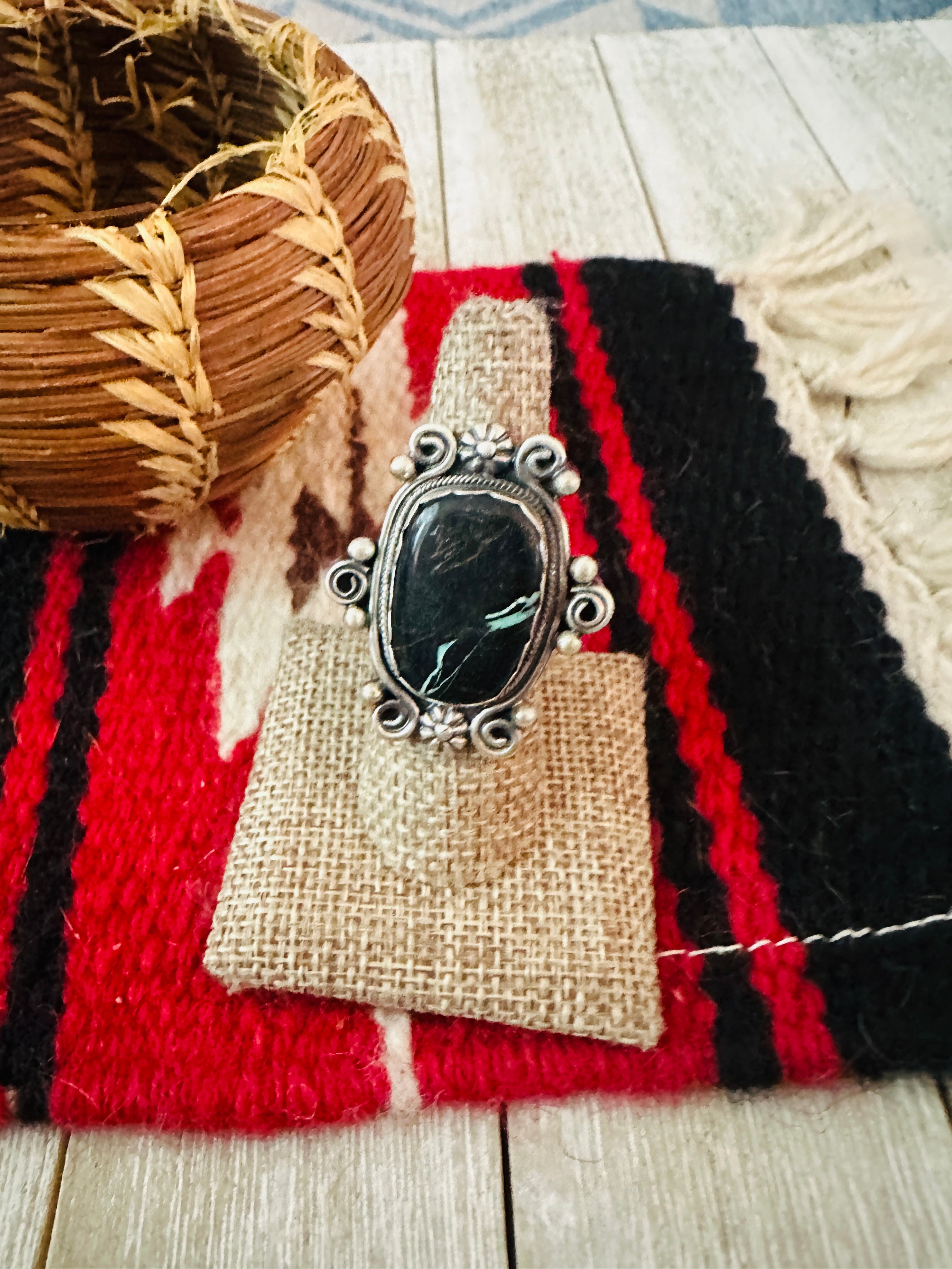 Handcrafted Blackjack Turquoise & Sterling Silver Ring Size 7 by Jamison Hoskie