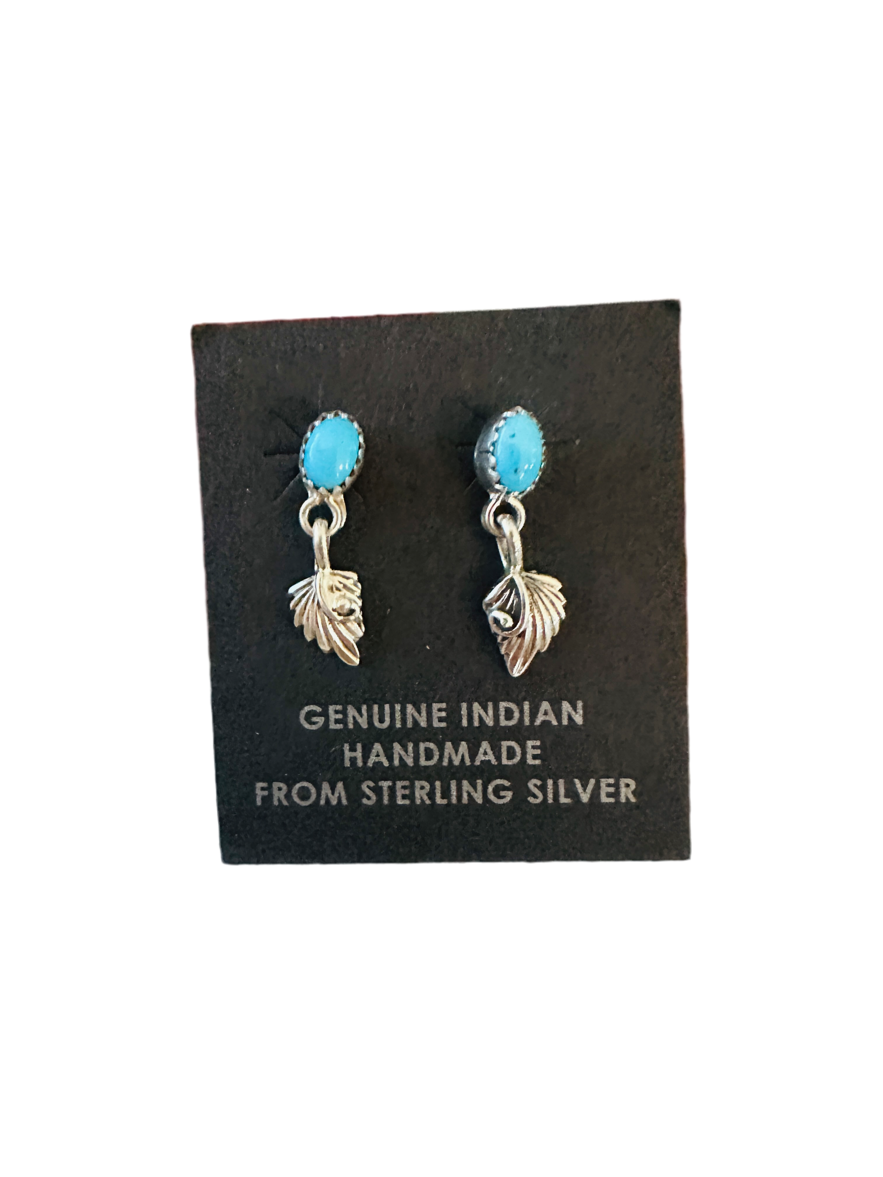 Handcrafted Turquoise & Sterling Silver Feather Dangle Earrings