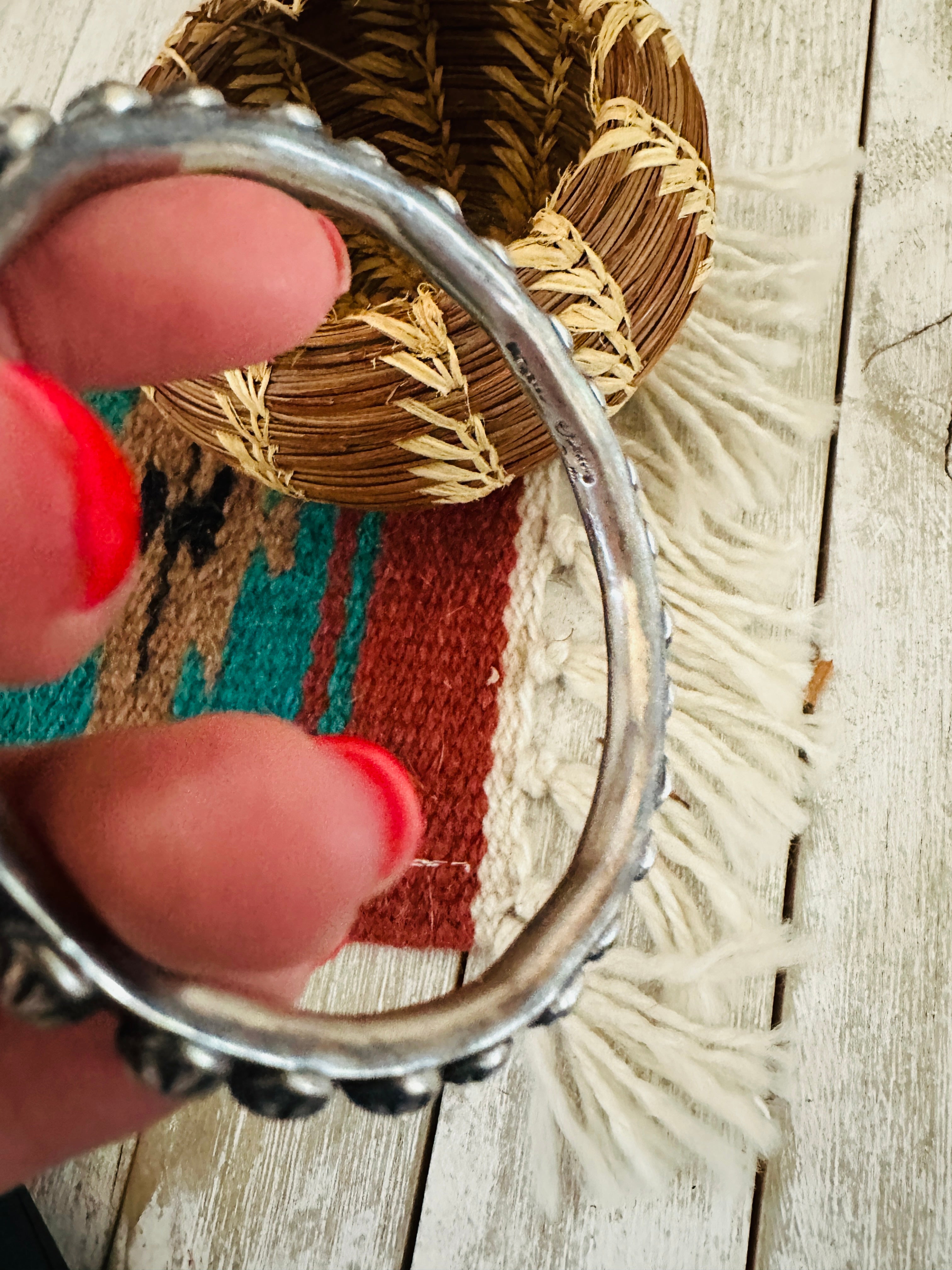 Chimney Butte Navajo Sterling Silver Studded Bangle Bracelet