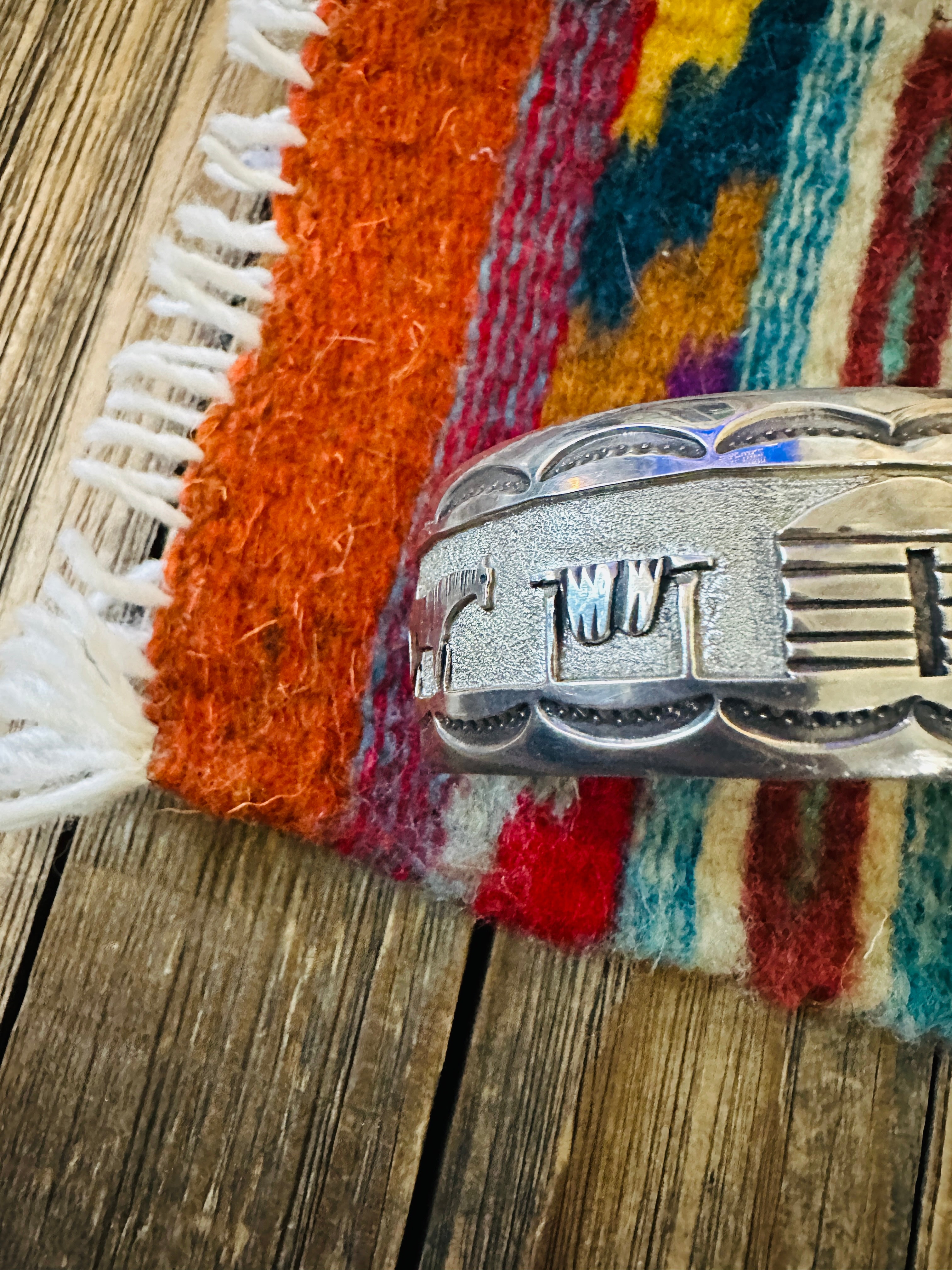 Handcrafted Old Pawn Sterling Silver Storyteller Cuff Bracelet