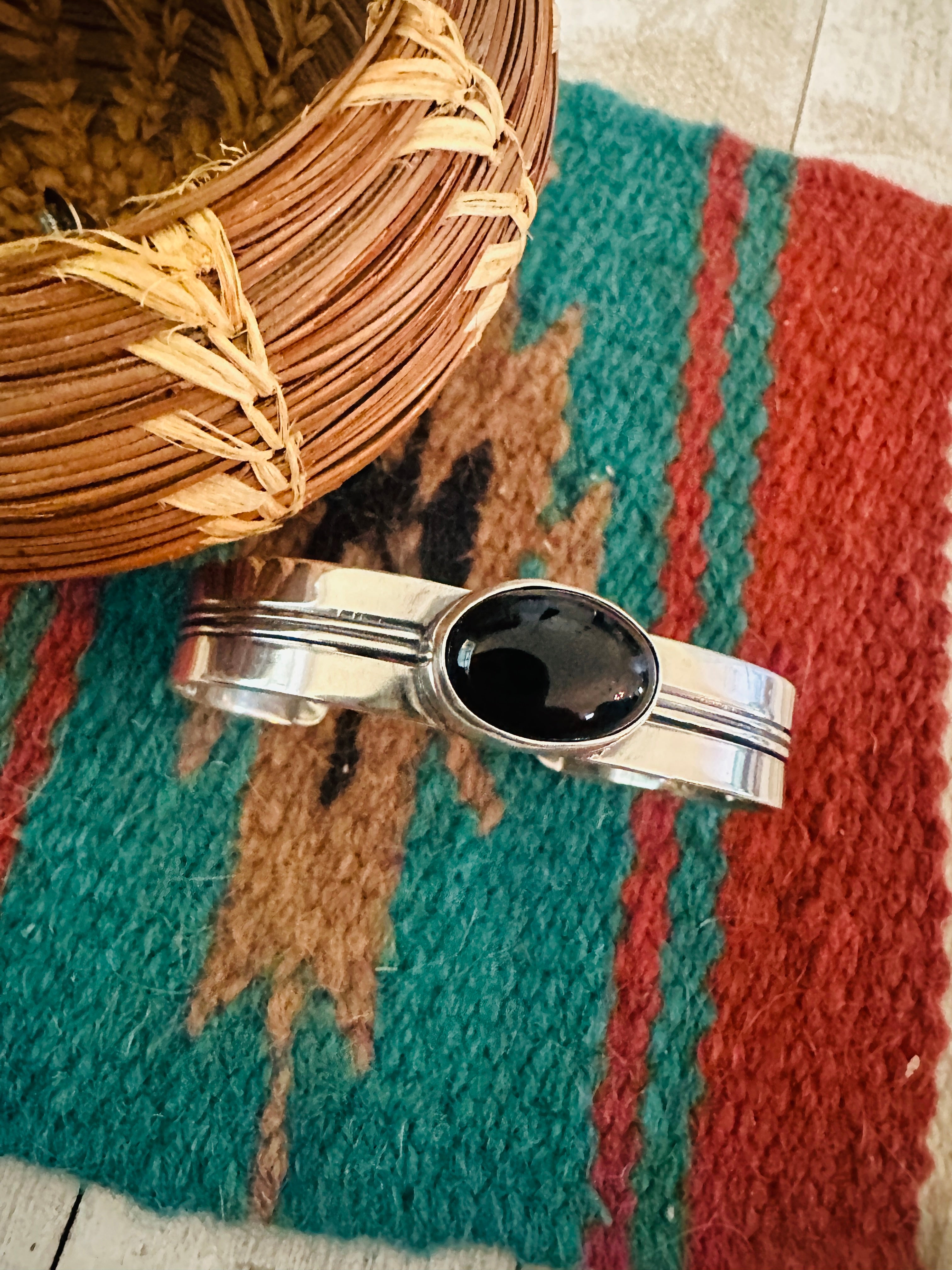 Navajo Sterling Silver & Black Onyx Cuff Bracelet