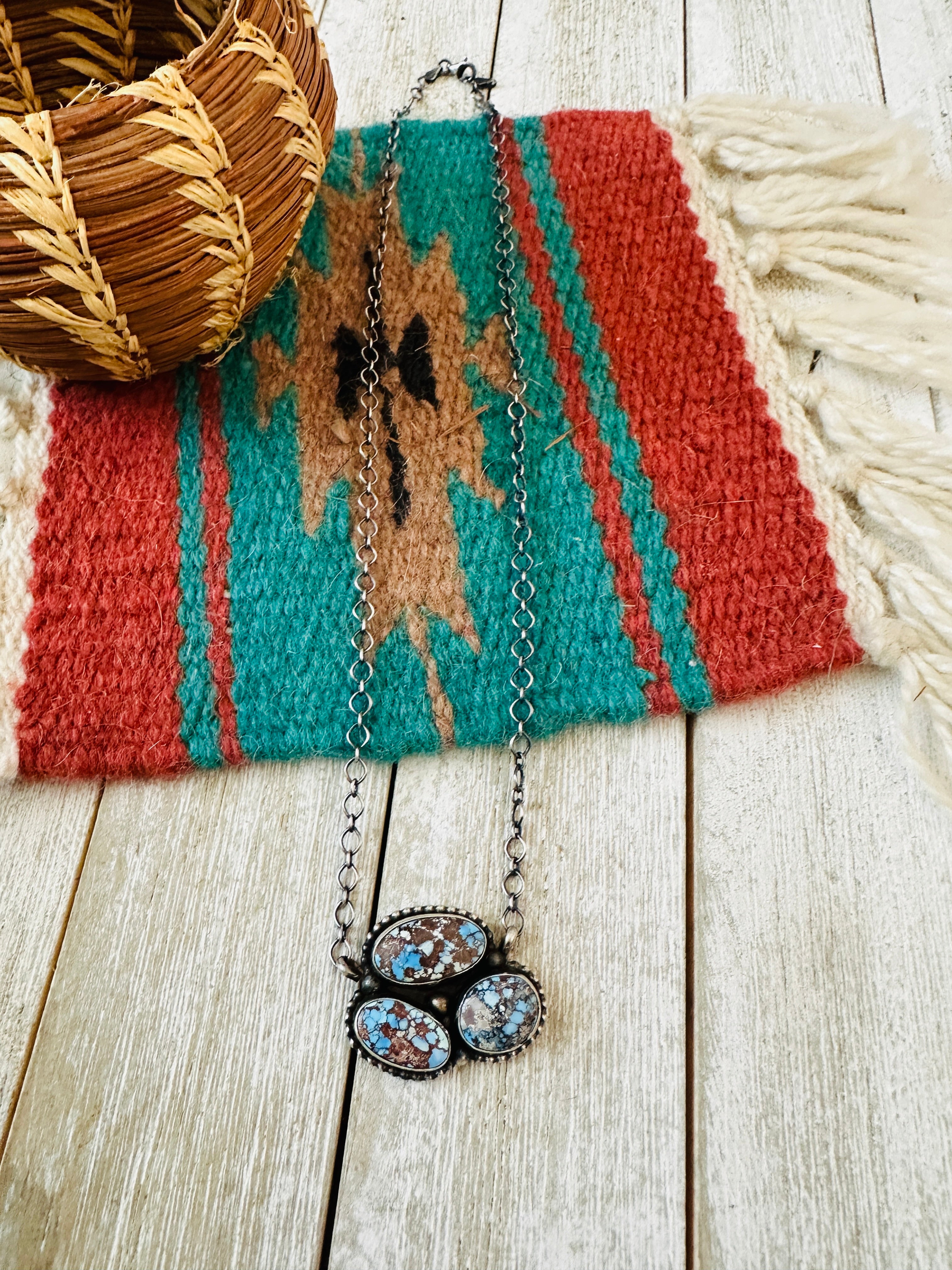 Handcrafted Sterling Silver & Golden Hills Turquoise Cluster Necklace