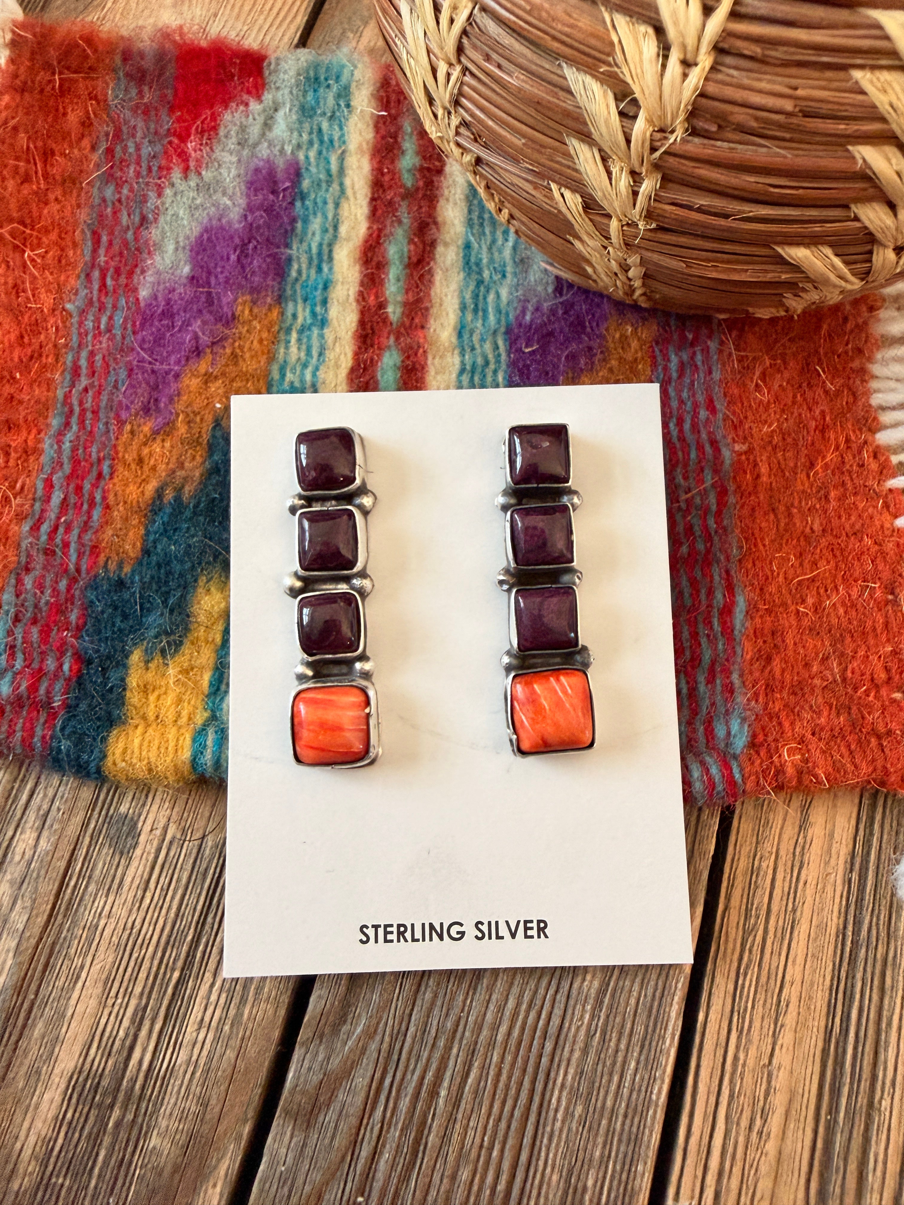 Handcrafted Spiny Oyster And Sterling Silver Dangle Earrings