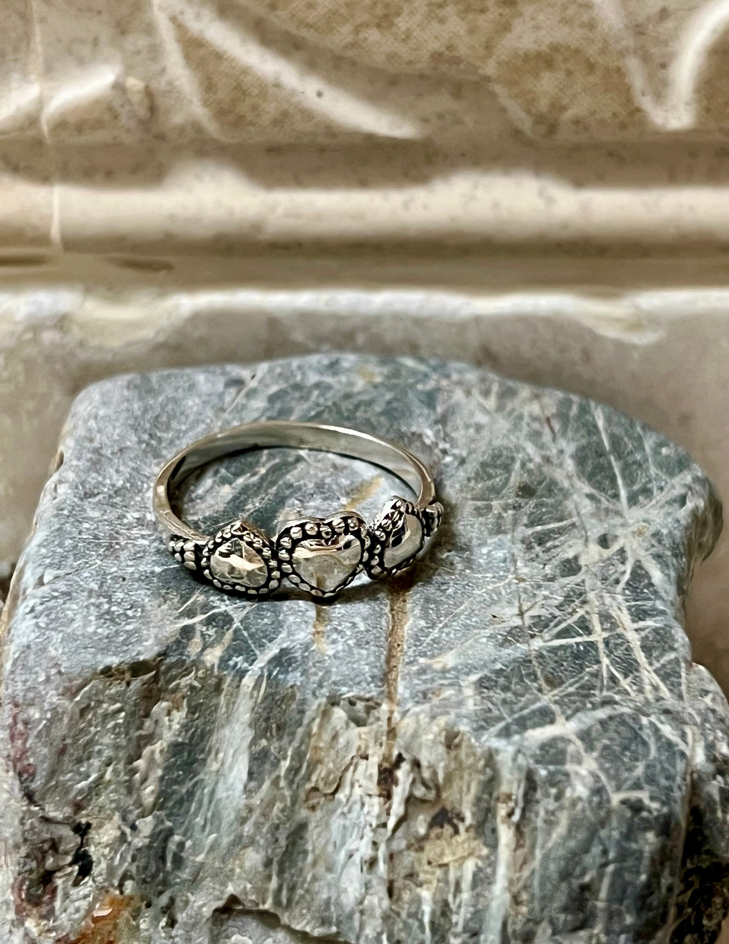 3 Hearts Sterling Silver Band Ring