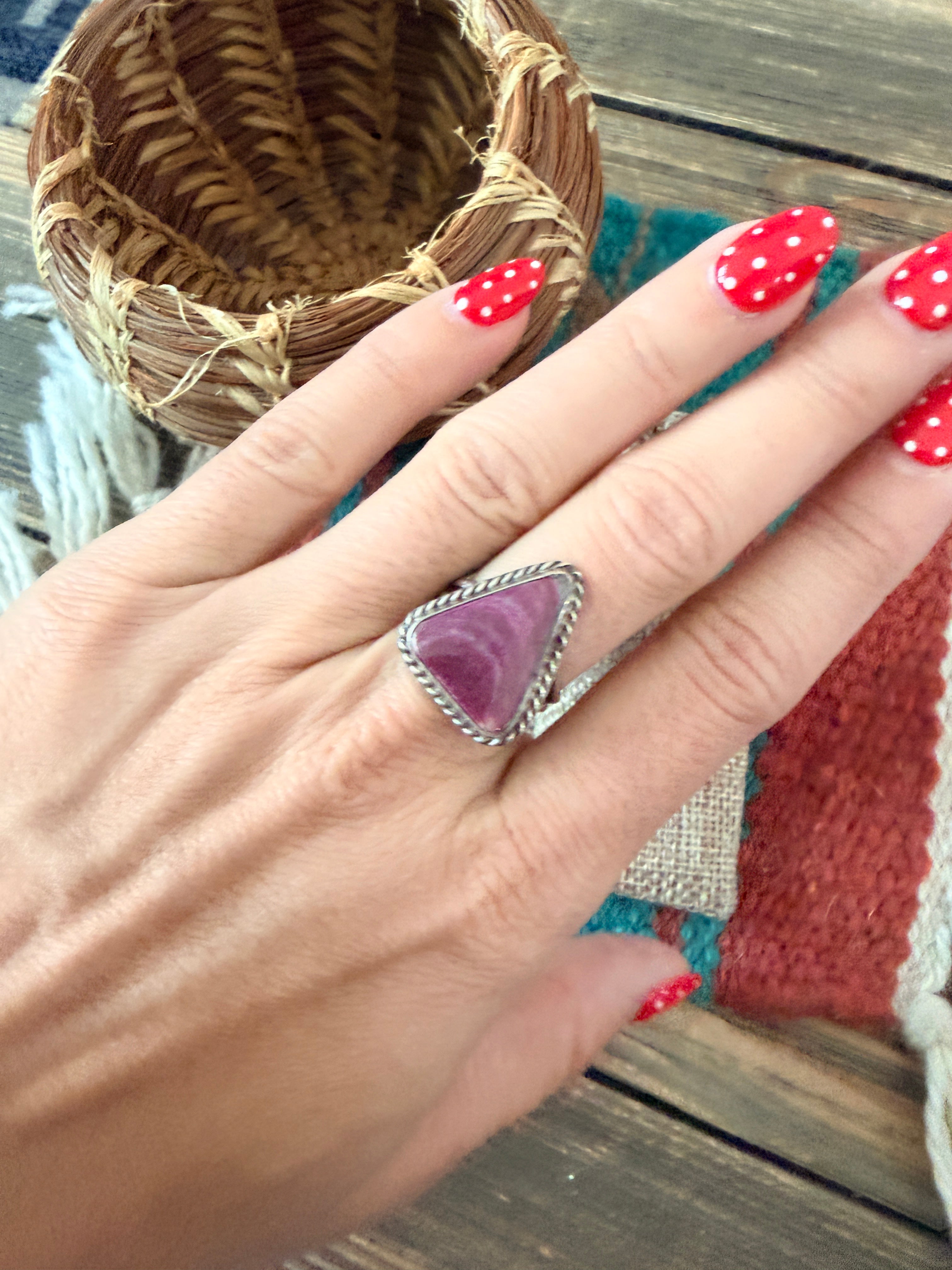 Handcrafted Purple Spiny & Sterling Silver Ring Size 6