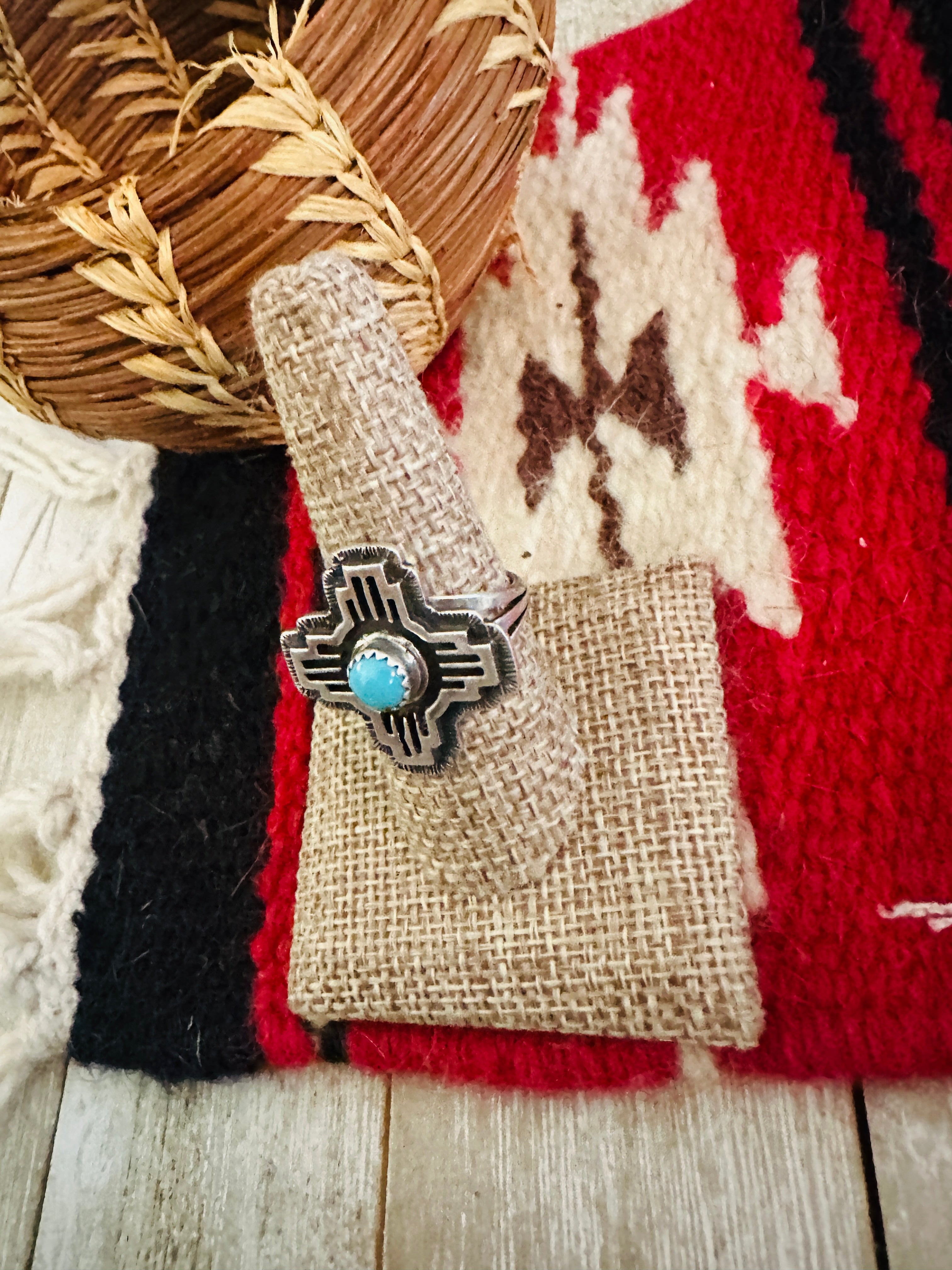 Handcrafted Turquoise & Sterling Silver Cross Ring