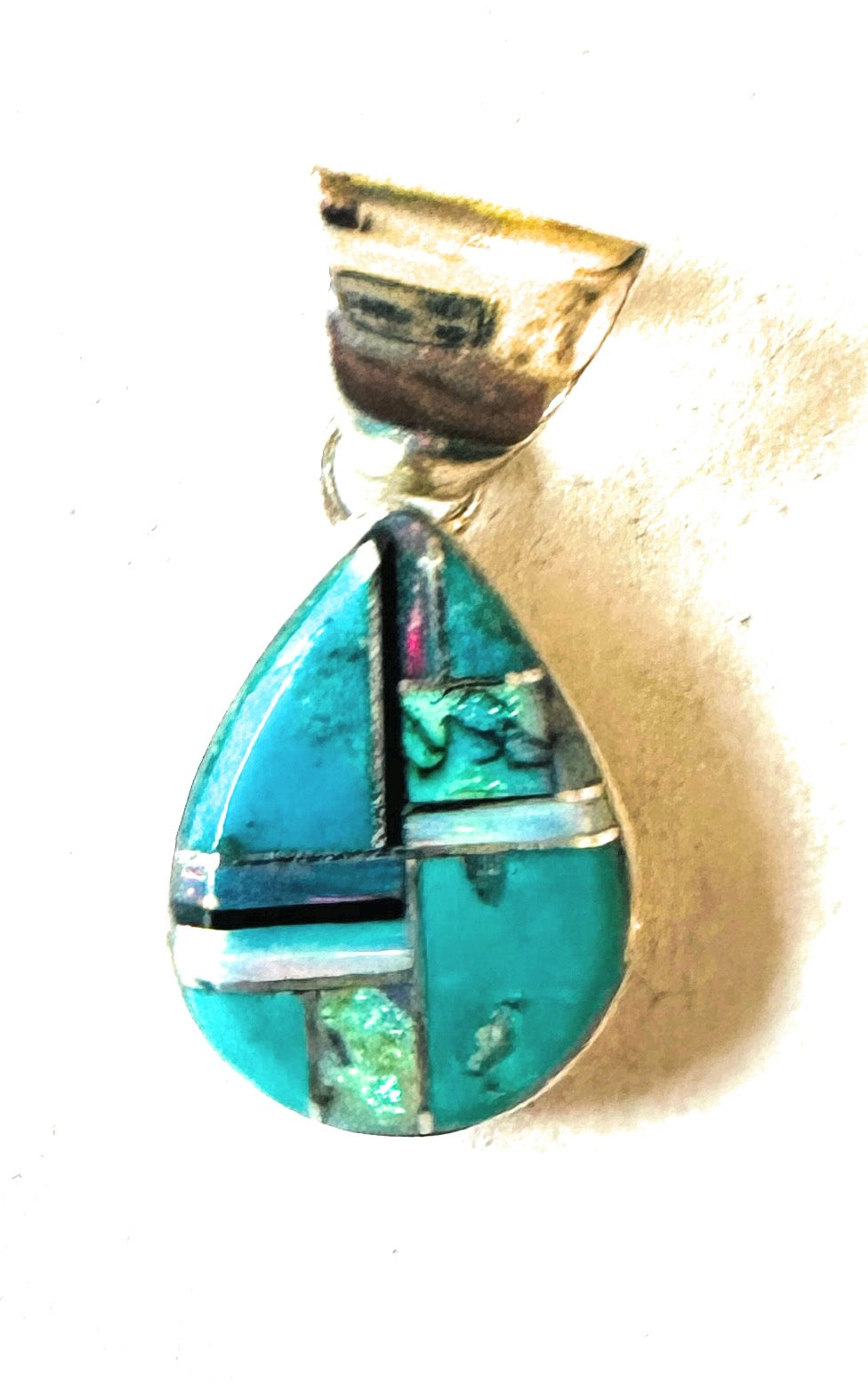 Navajo Multi Stone & Sterling Silver Inlay Teardrop Pendant