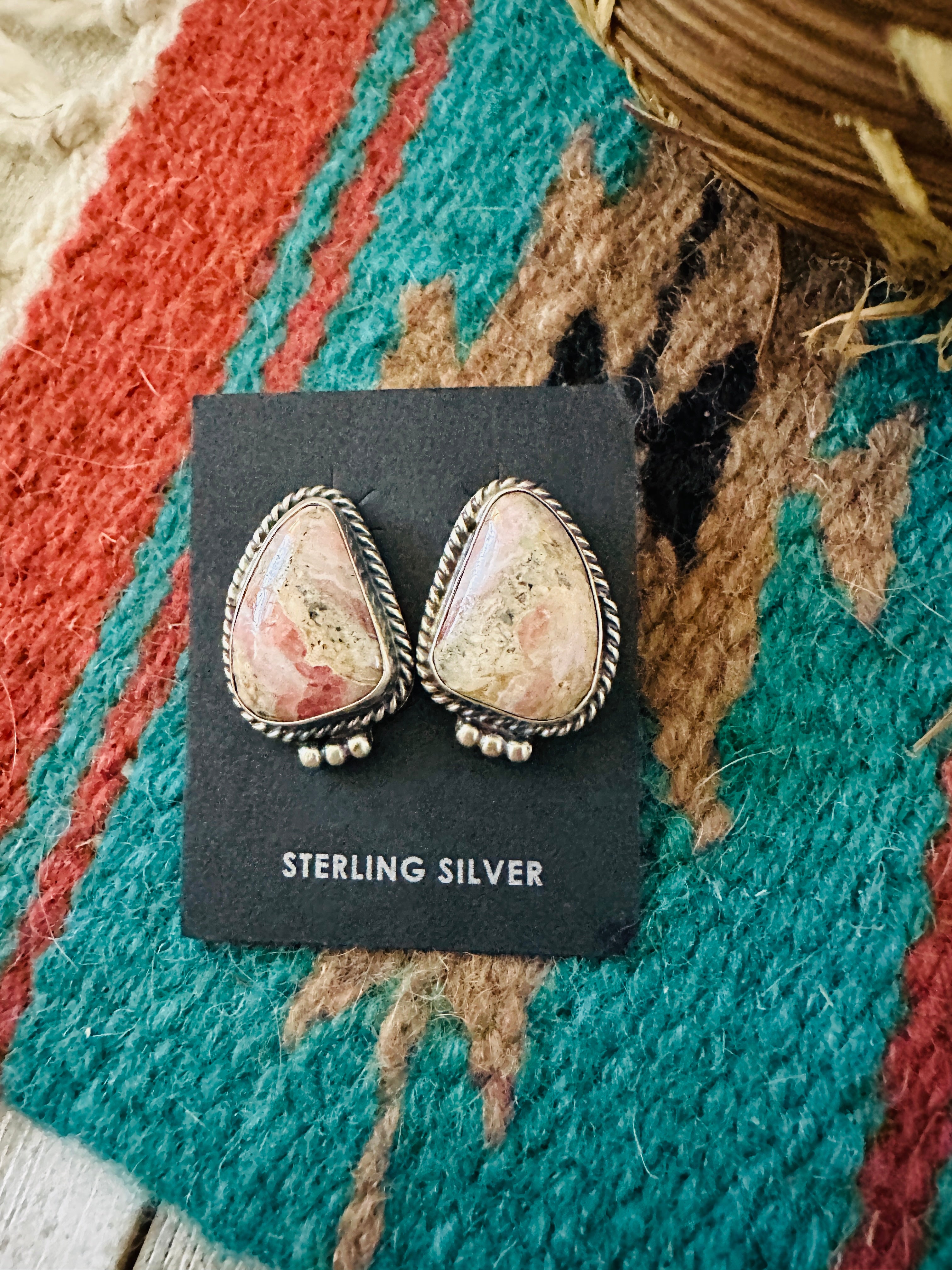 Navajo Rhodochrosite & Sterling Silver Post Earrings