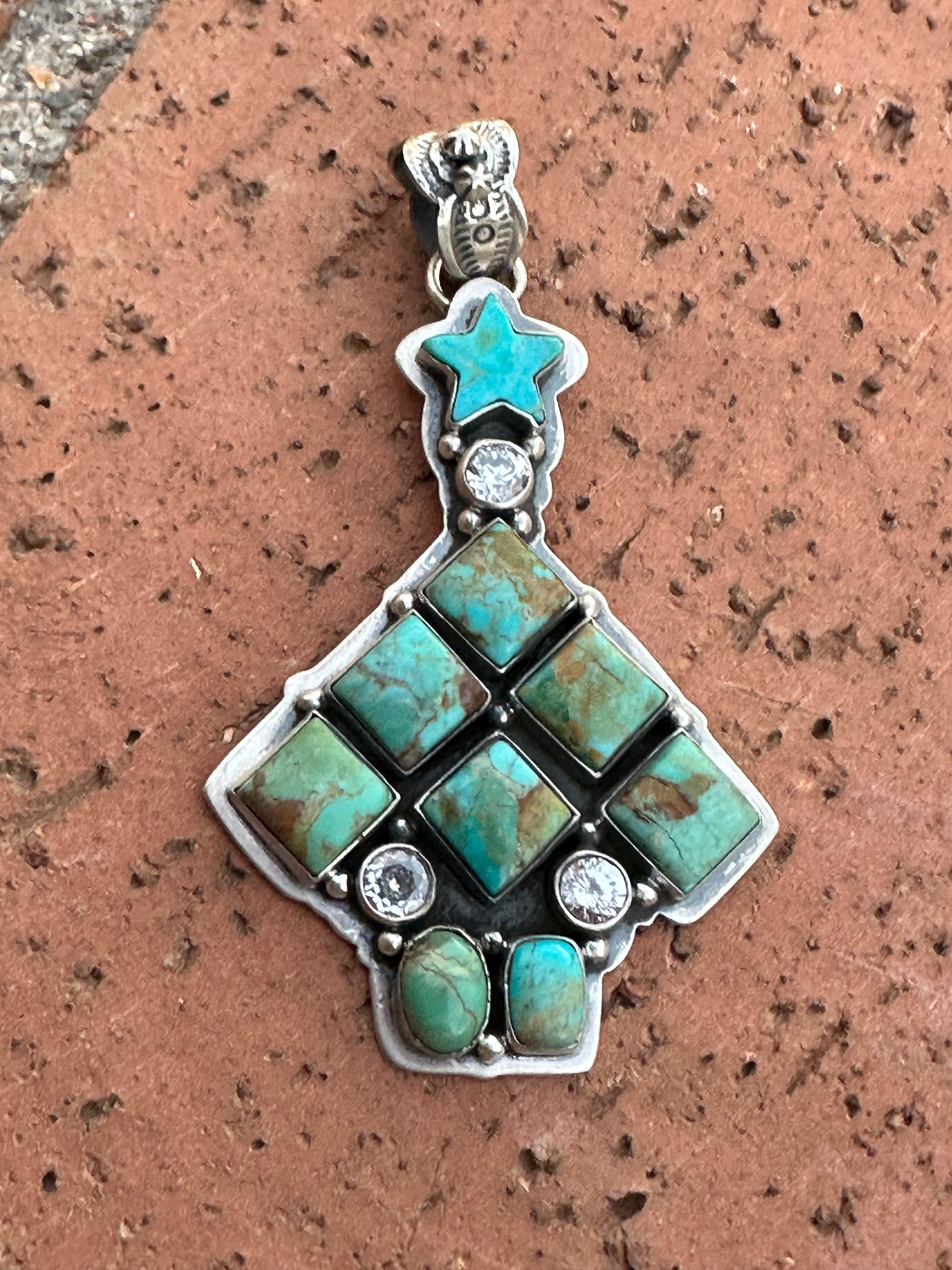 Handmade Sterling Silver  & Turquoise Christmas Tree Pendant