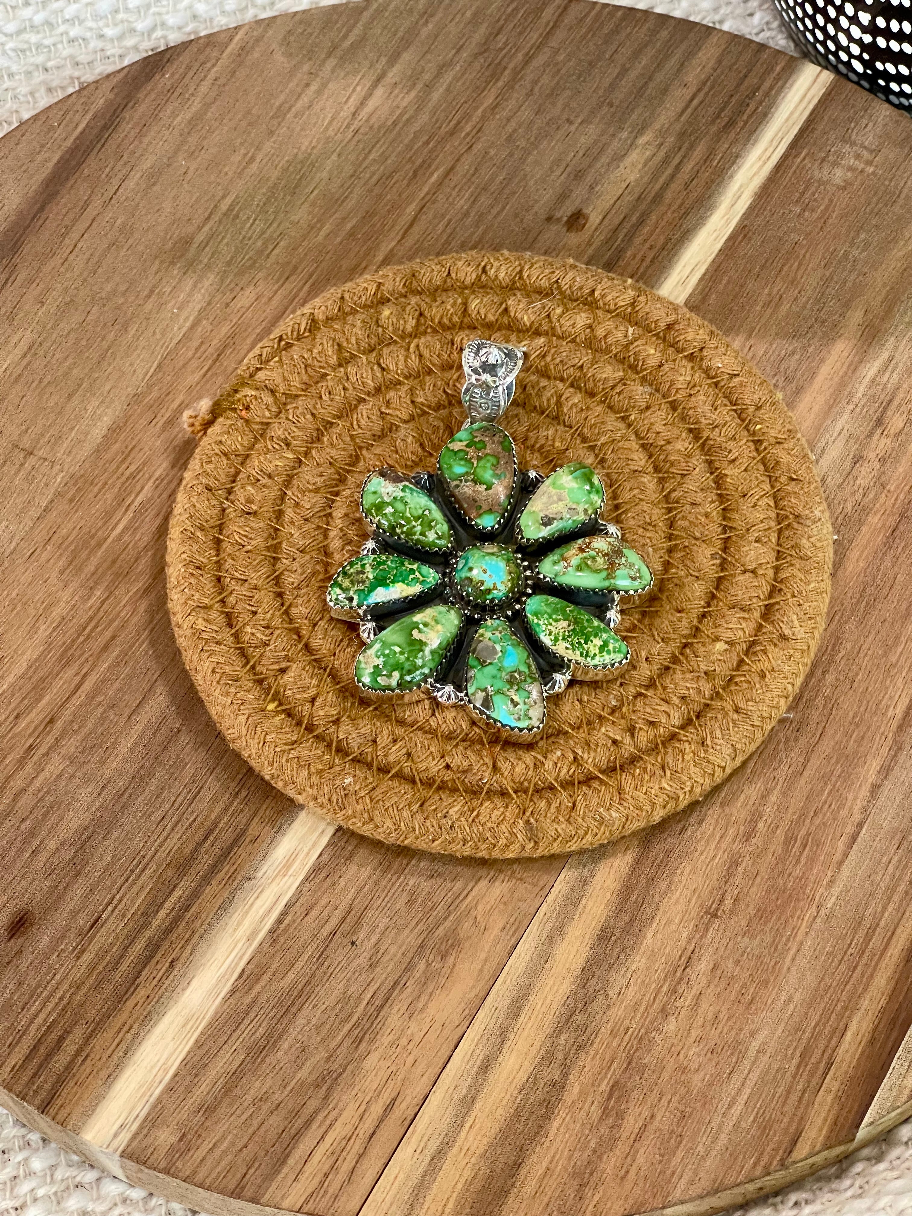 Gorgeous Handmade Sterling Silver & Sonoran Mountain Turquoise Cluster Pendant