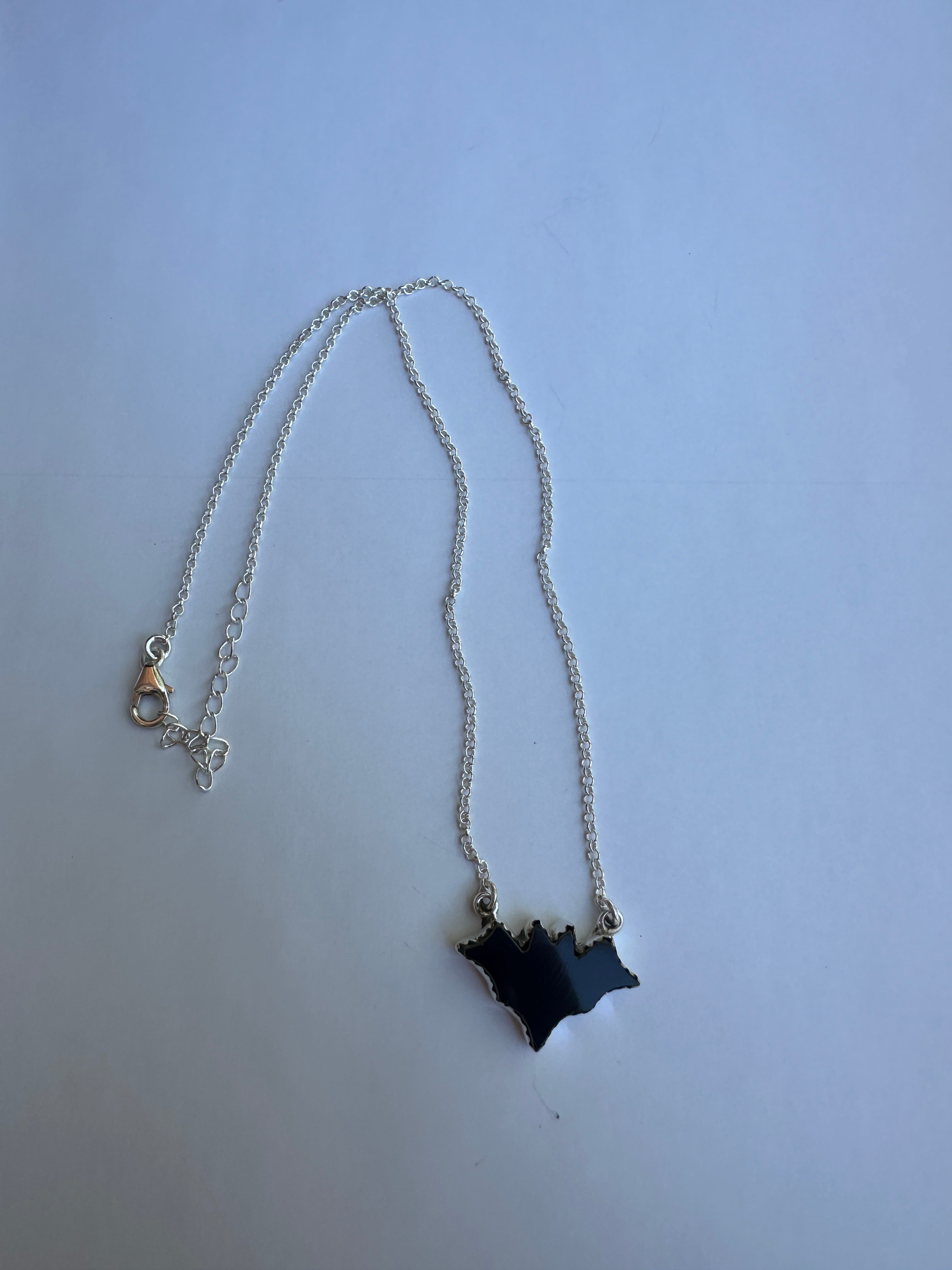 Beautiful Handmade Sterling Silver & Onyx Bat Necklace