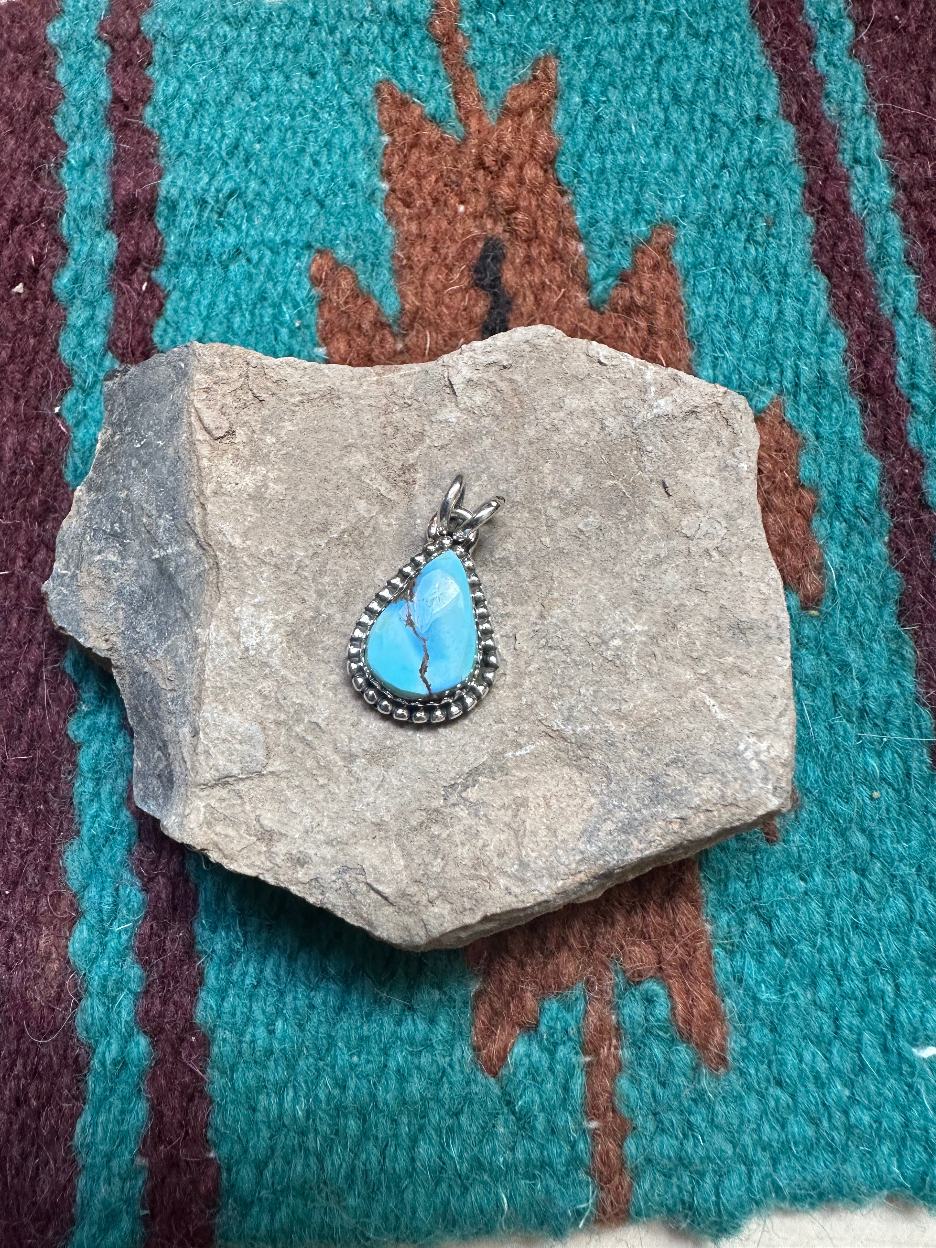 Handmade Golden Hills Turquoise & Sterling Silver Small Pendant Signed Nizhoni