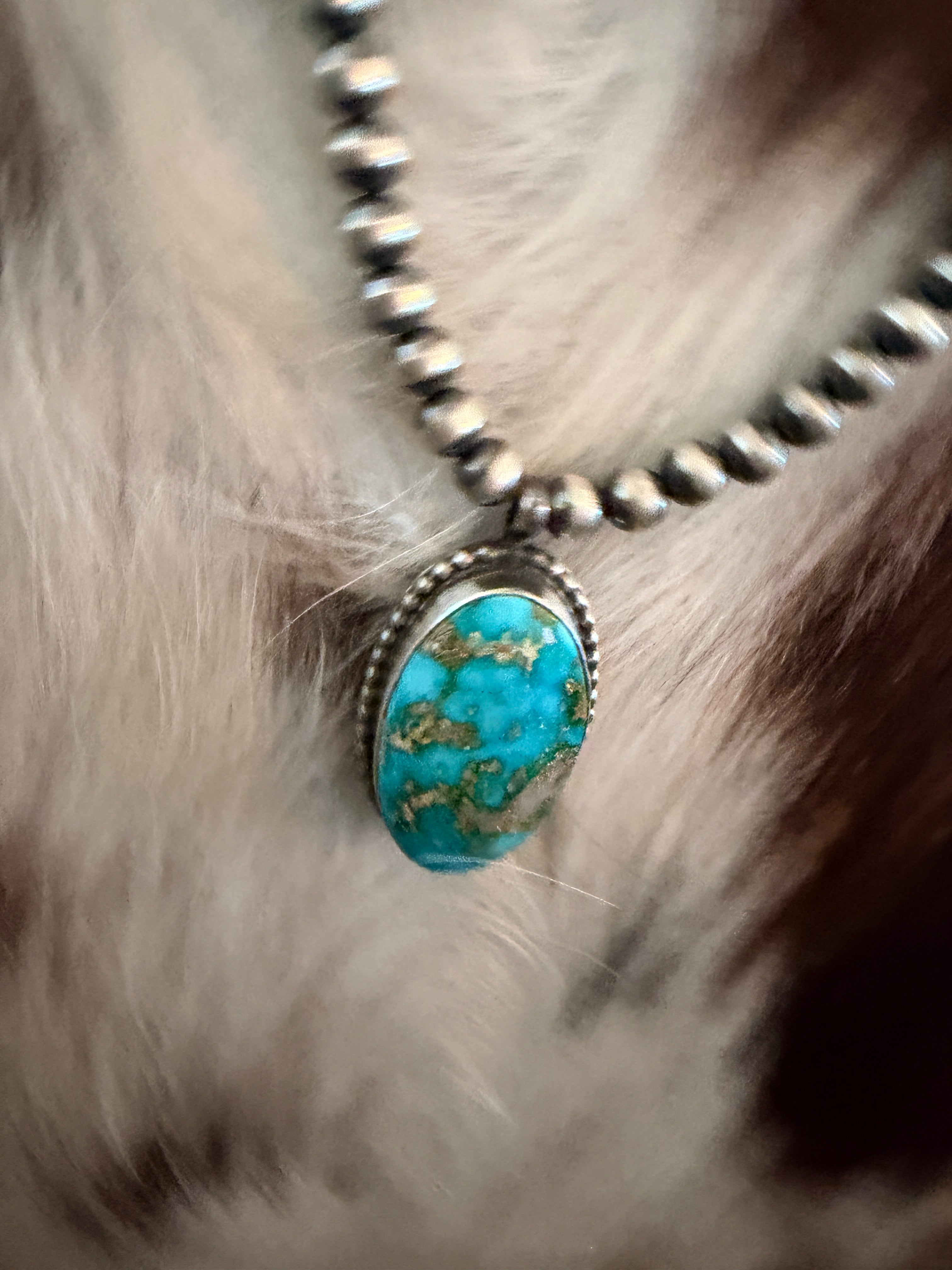 Handcrafted Turquoise & 5mm Sterling Silver Pearl 18” Beaded Necklace