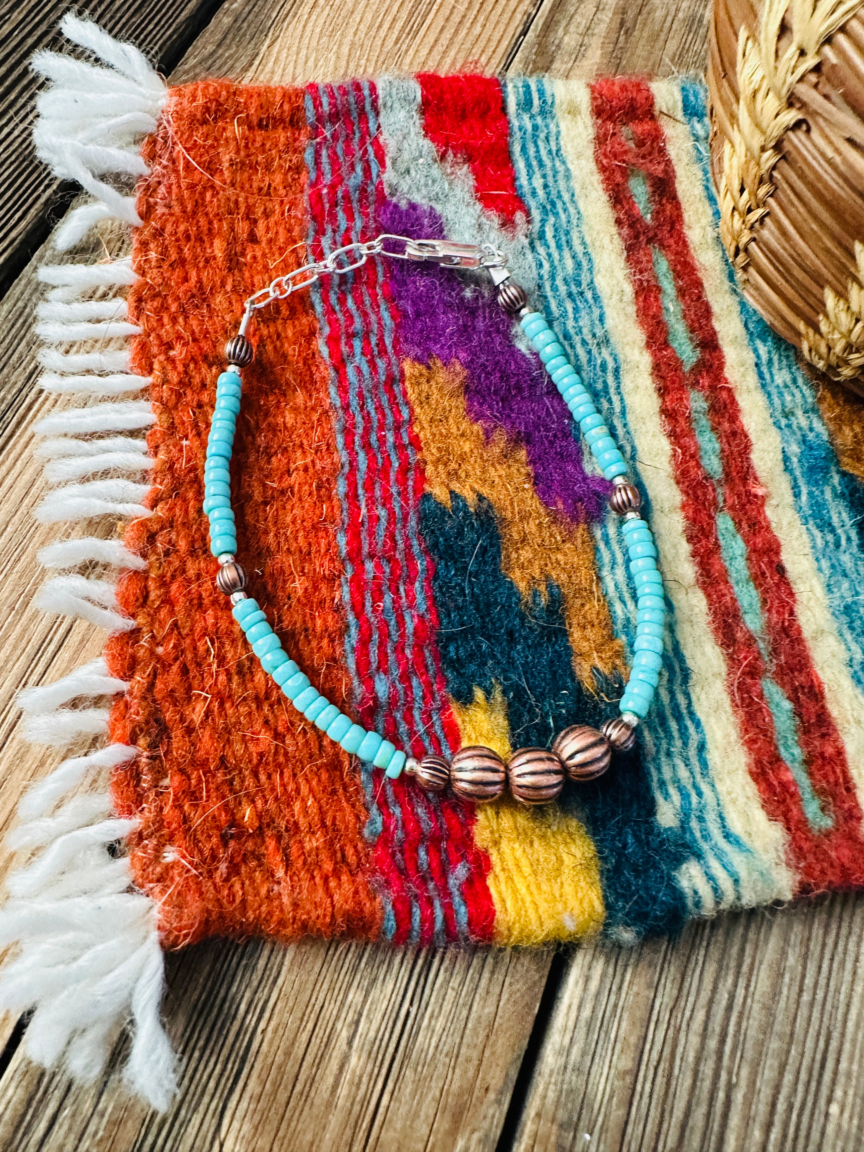 Handcrafted Turquoise & Copper Beaded Bracelet