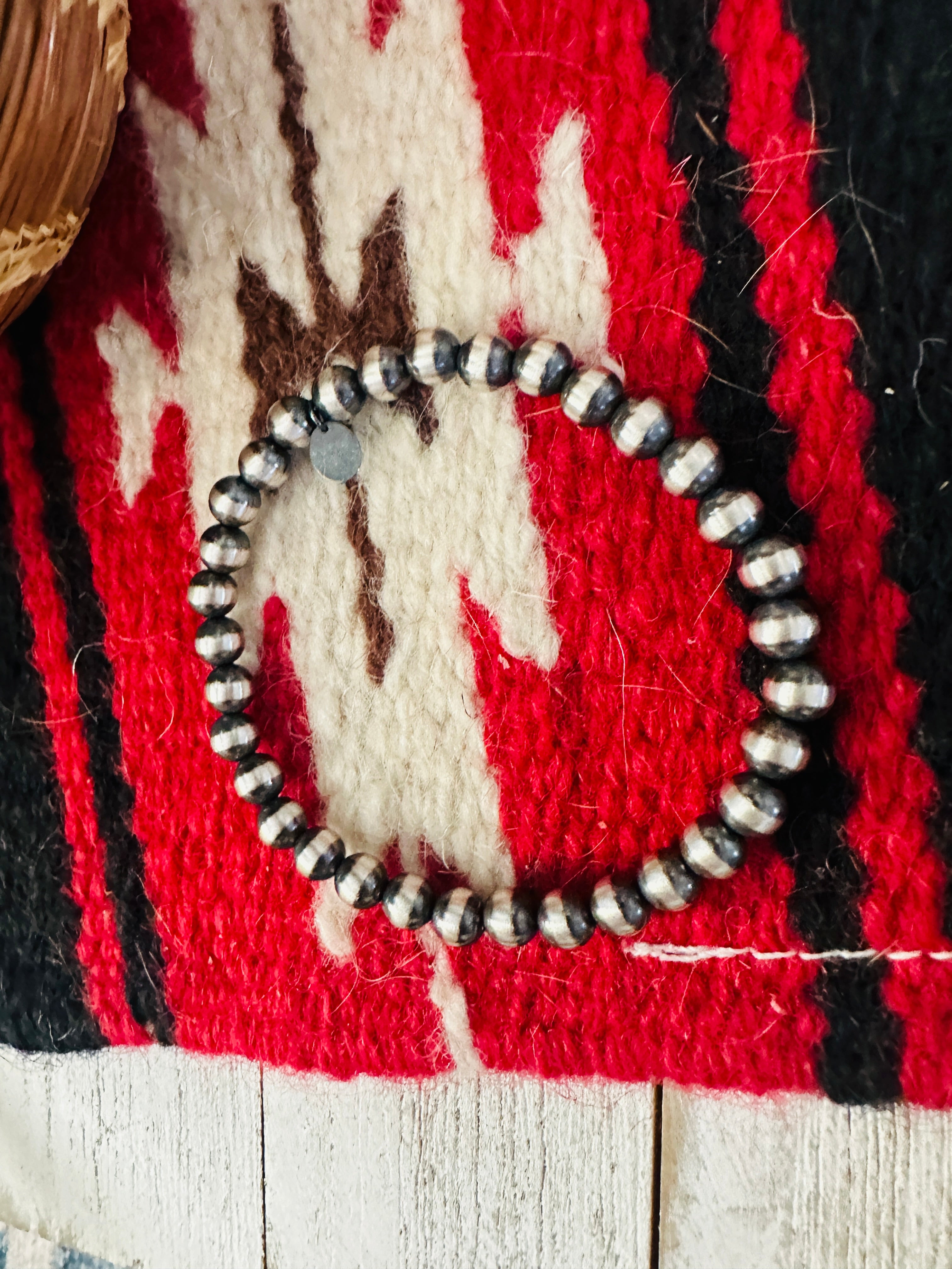 Handcrafted 6mm Sterling Silver Beaded Stretch Bracelet