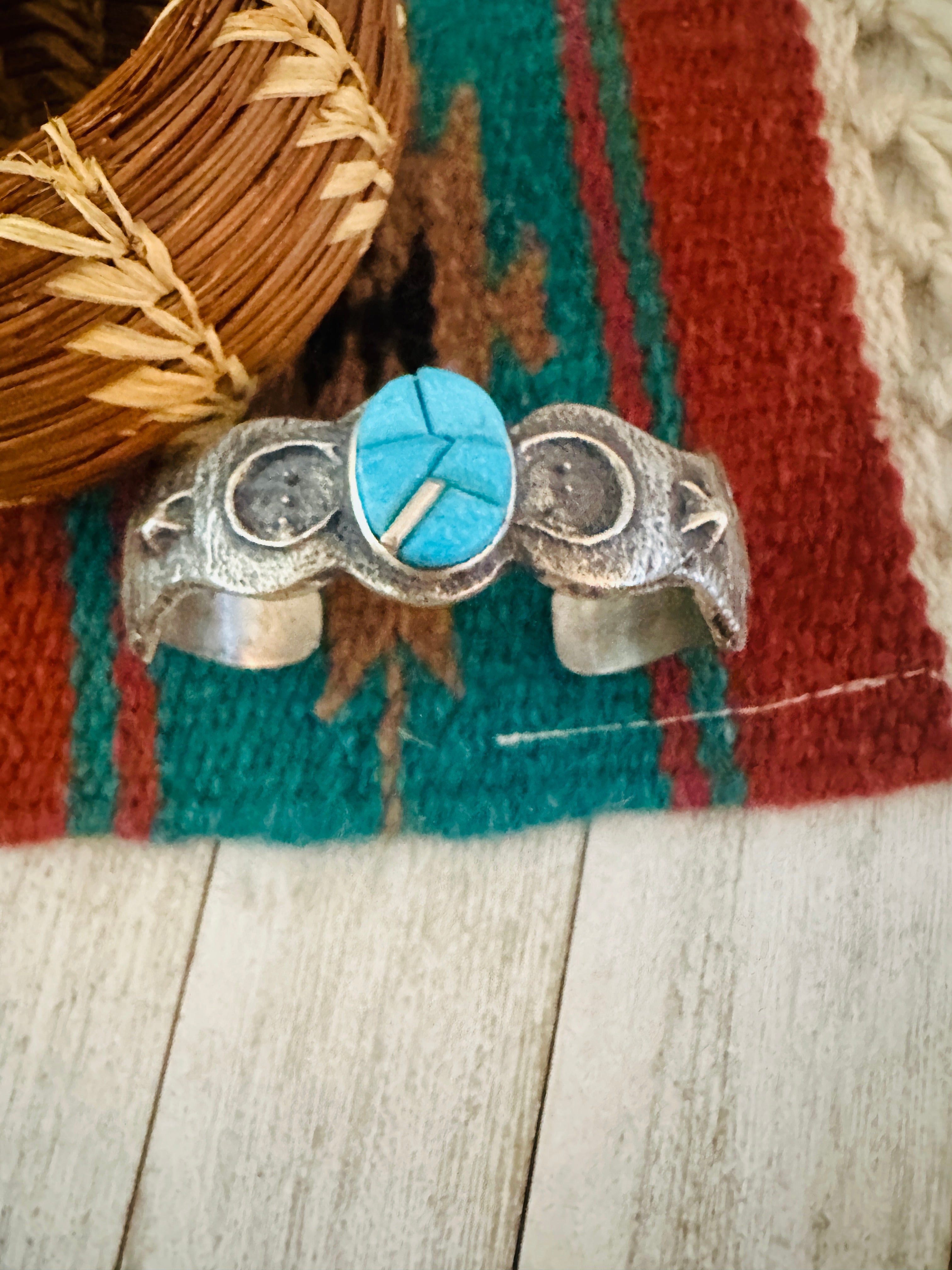 Navajo Turquoise & Sterling Silver Inlay Cuff Bracelet