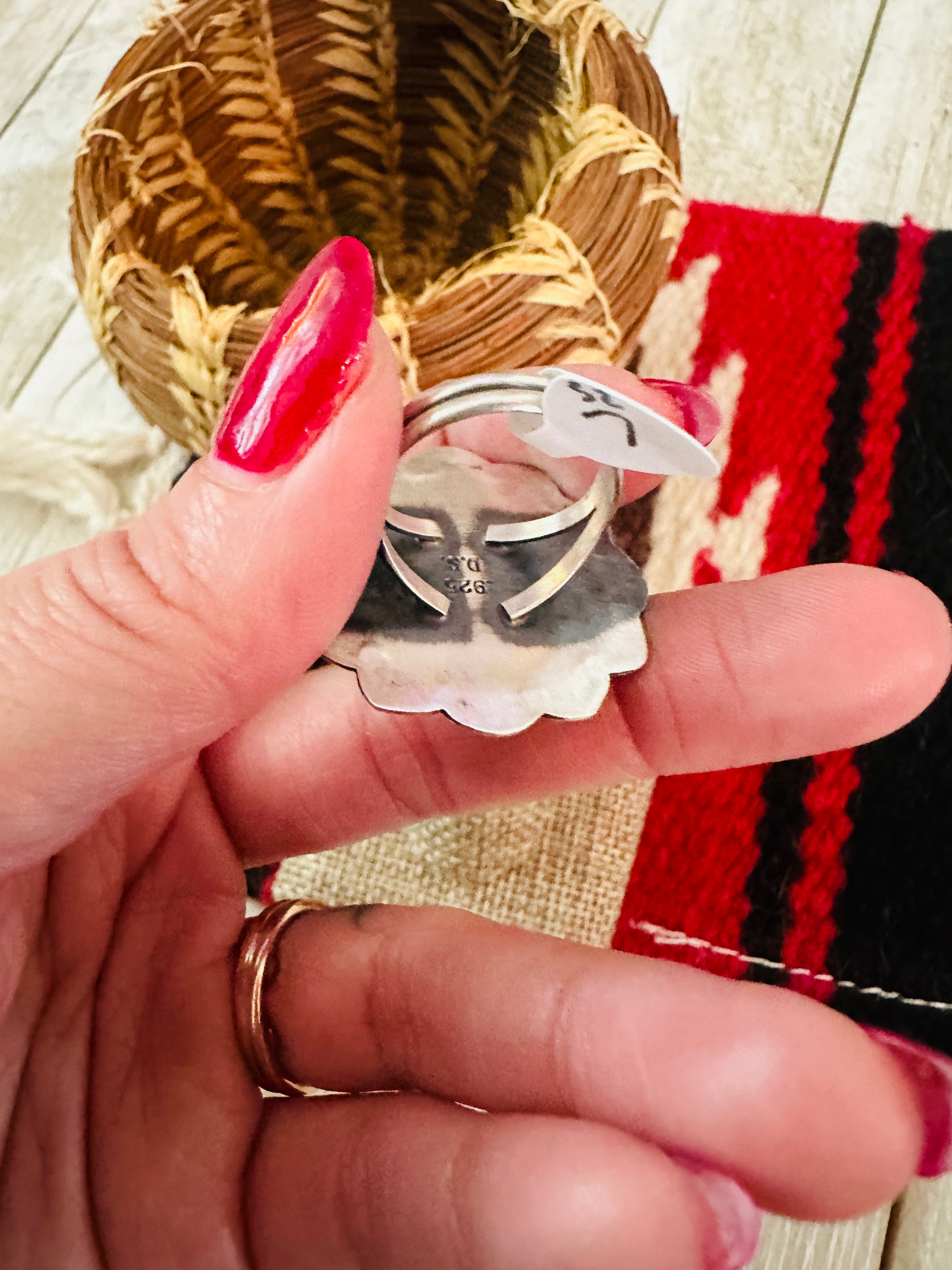 Handcrafted Ribbon Turquoise & Sterling Silver Ring Size 6.5