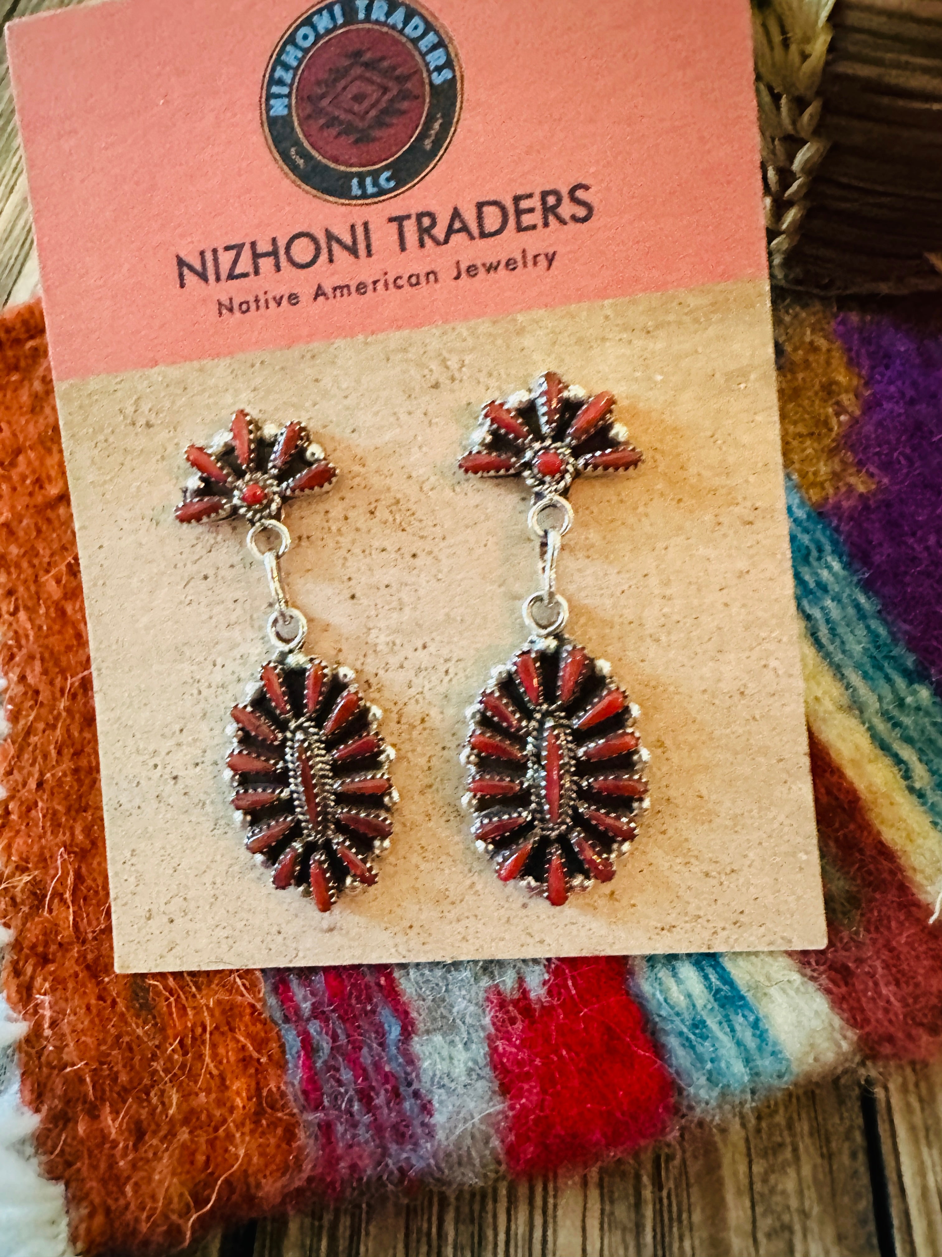 Handcrafted Coral & Sterling Silver Cluster Dangle Earrings