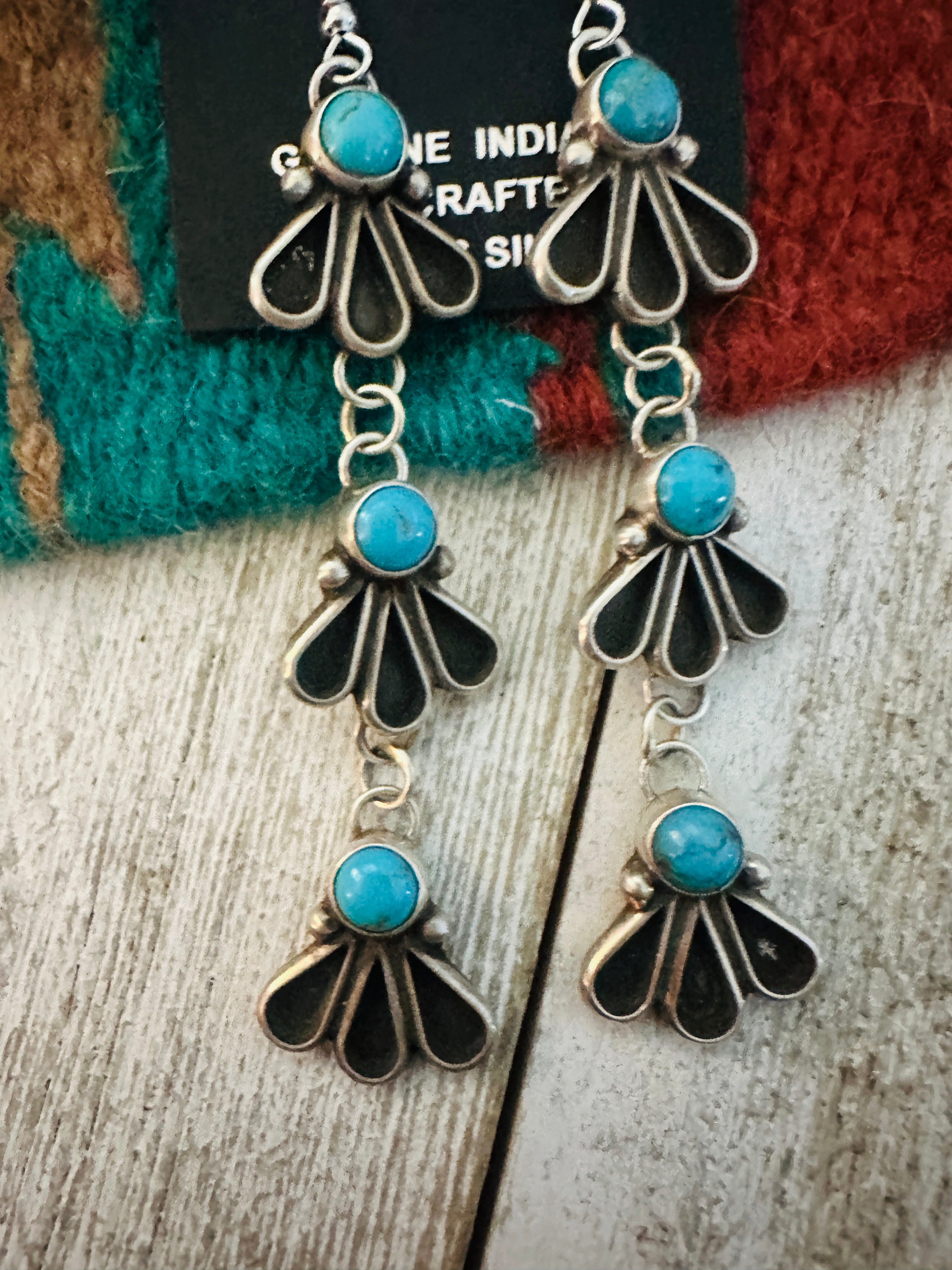 Navajo Sterling Silver & Turquoise Dangle Earrings by Geraldine James