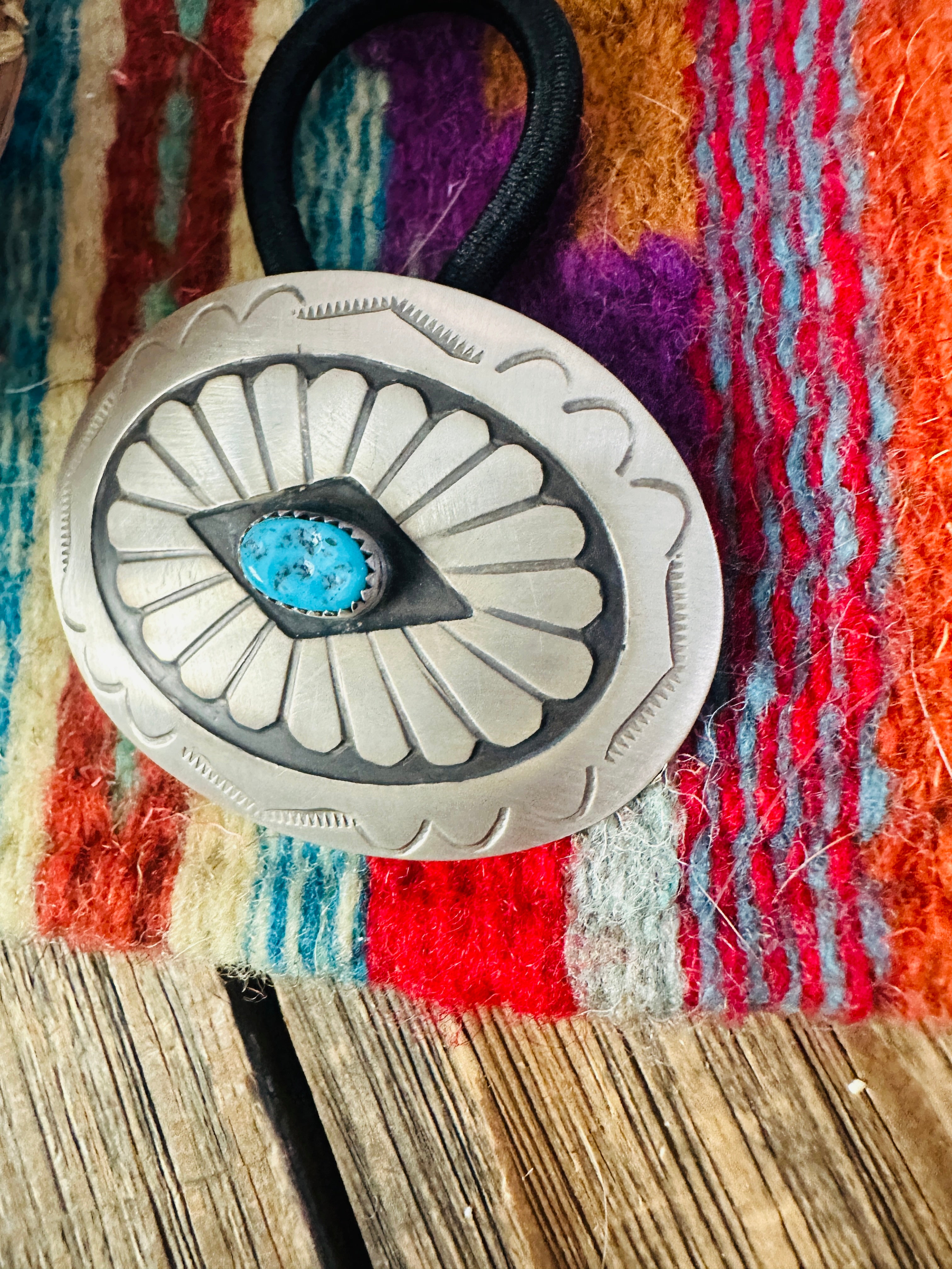 Handcrafted Turquoise & Sterling Silver Concho Hair Tie