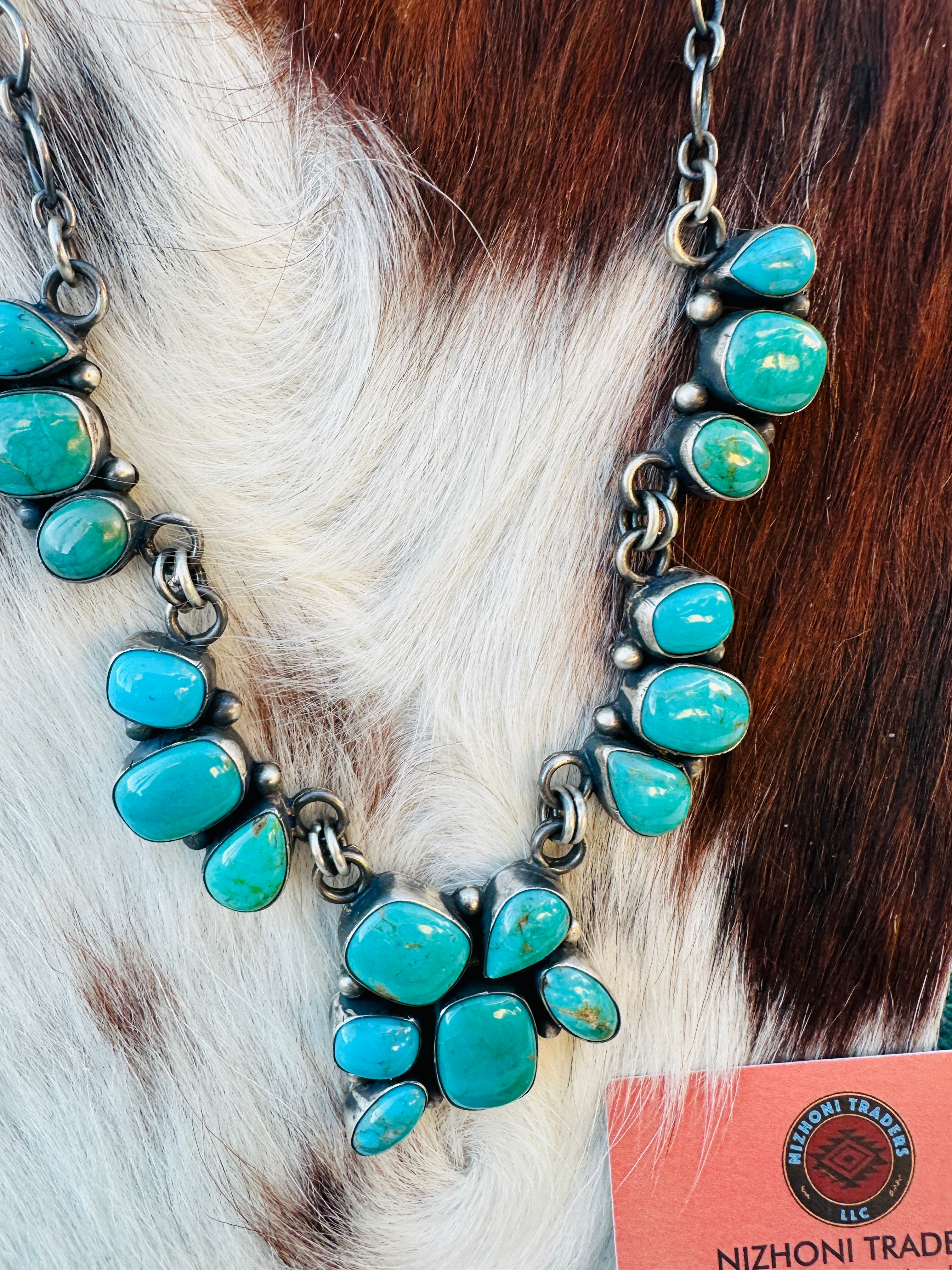 Handcrafted Turquoise & Sterling Silver Necklace and Earring Set by Bea Tom