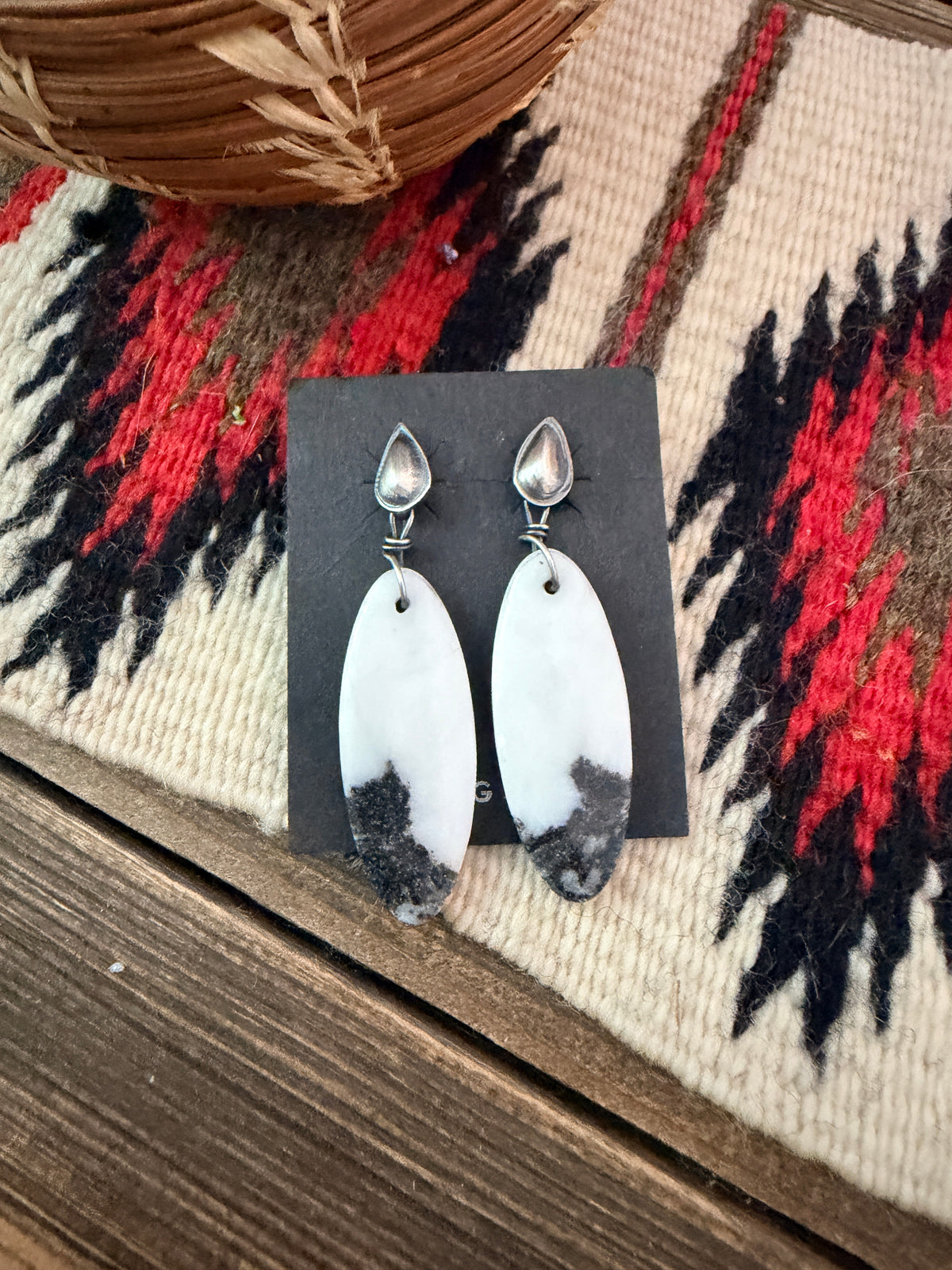 Handcrafted White Buffalo & Sterling Silver Concho Dangle Earrings