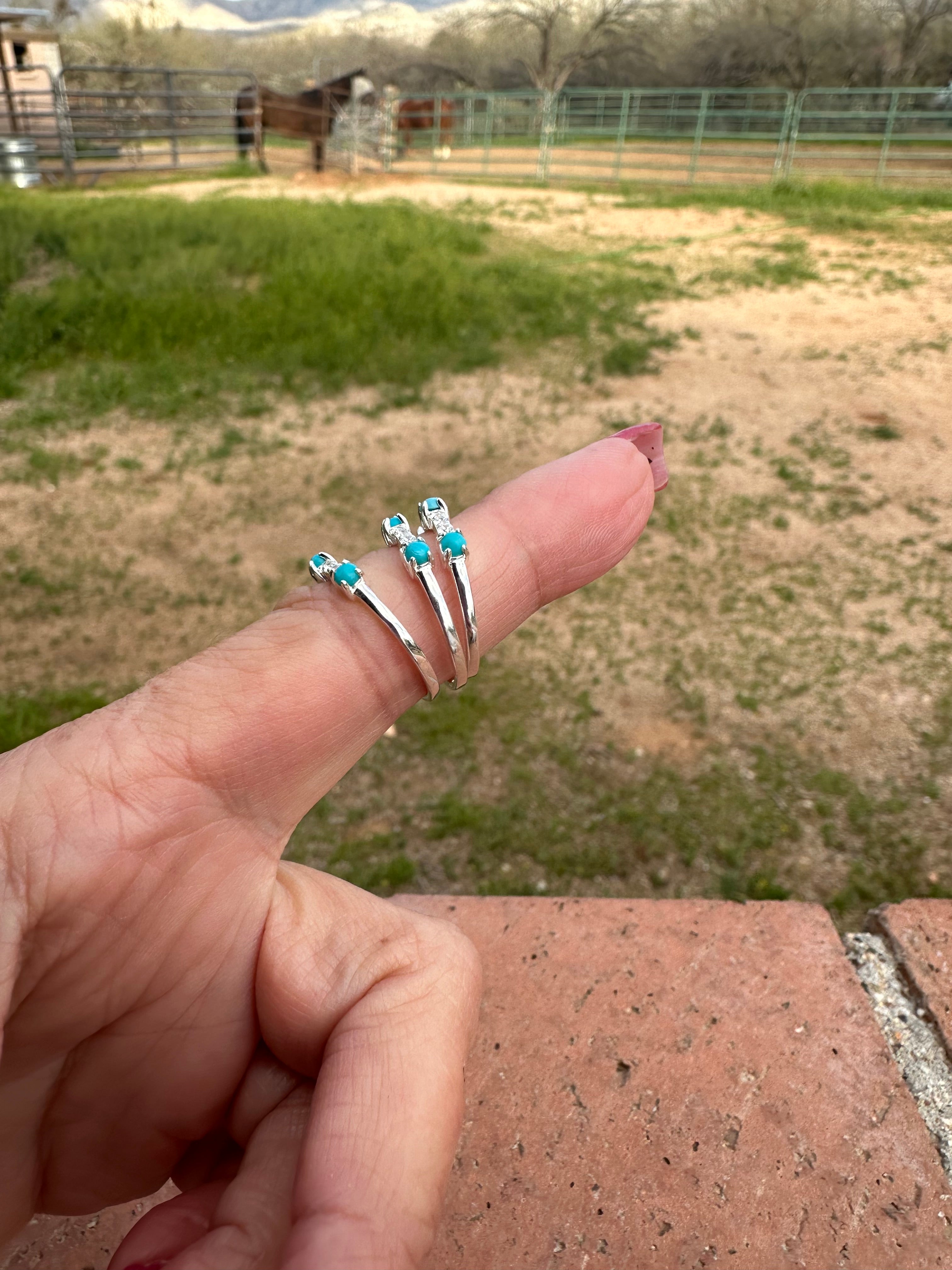 Handmade Sterling Silver Turquoise and CZ Eternity Band