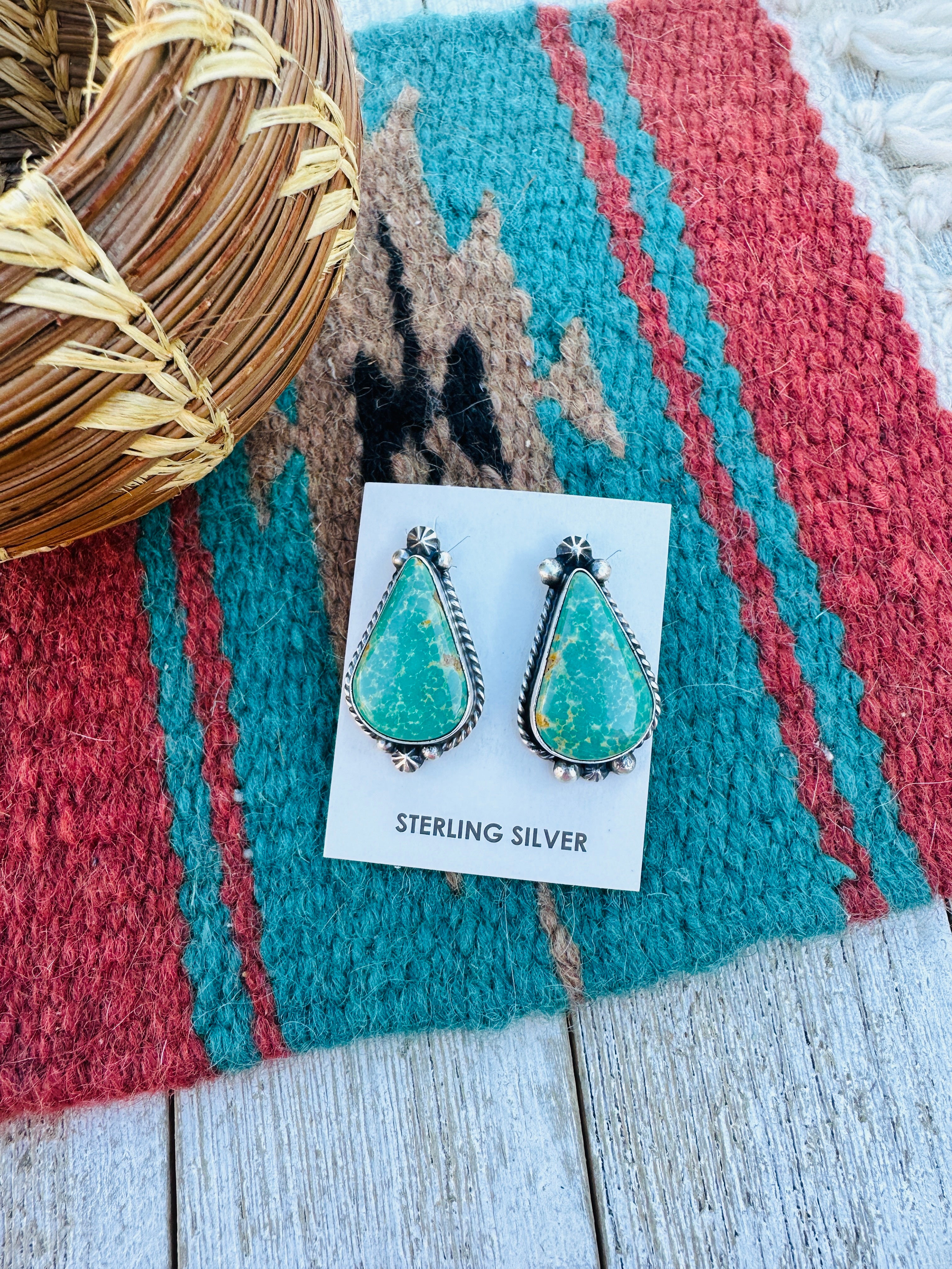 Handcrafted Kingman Turquoise & Sterling Silver Post Earrings