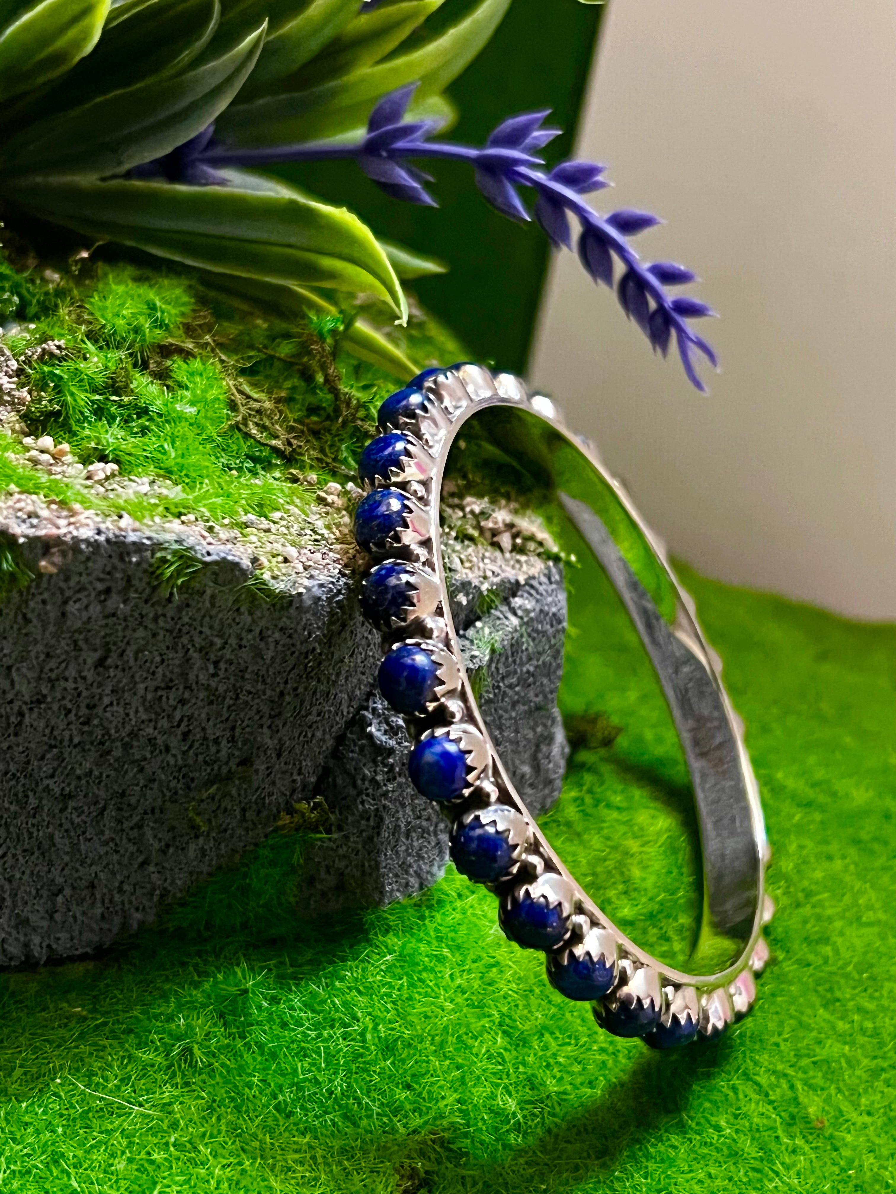 Handmade Lapis & Sterling Silver Custom Bangles 7 1/2”