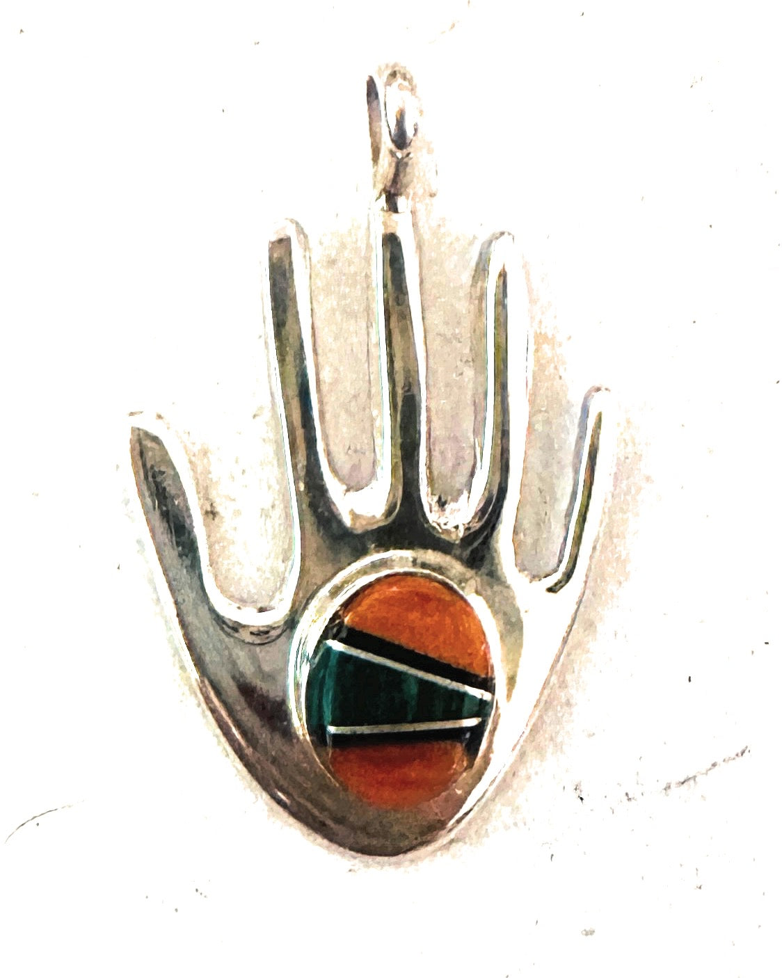 Navajo Multi Stone & Sterling Silver Inlay Hand Pendant