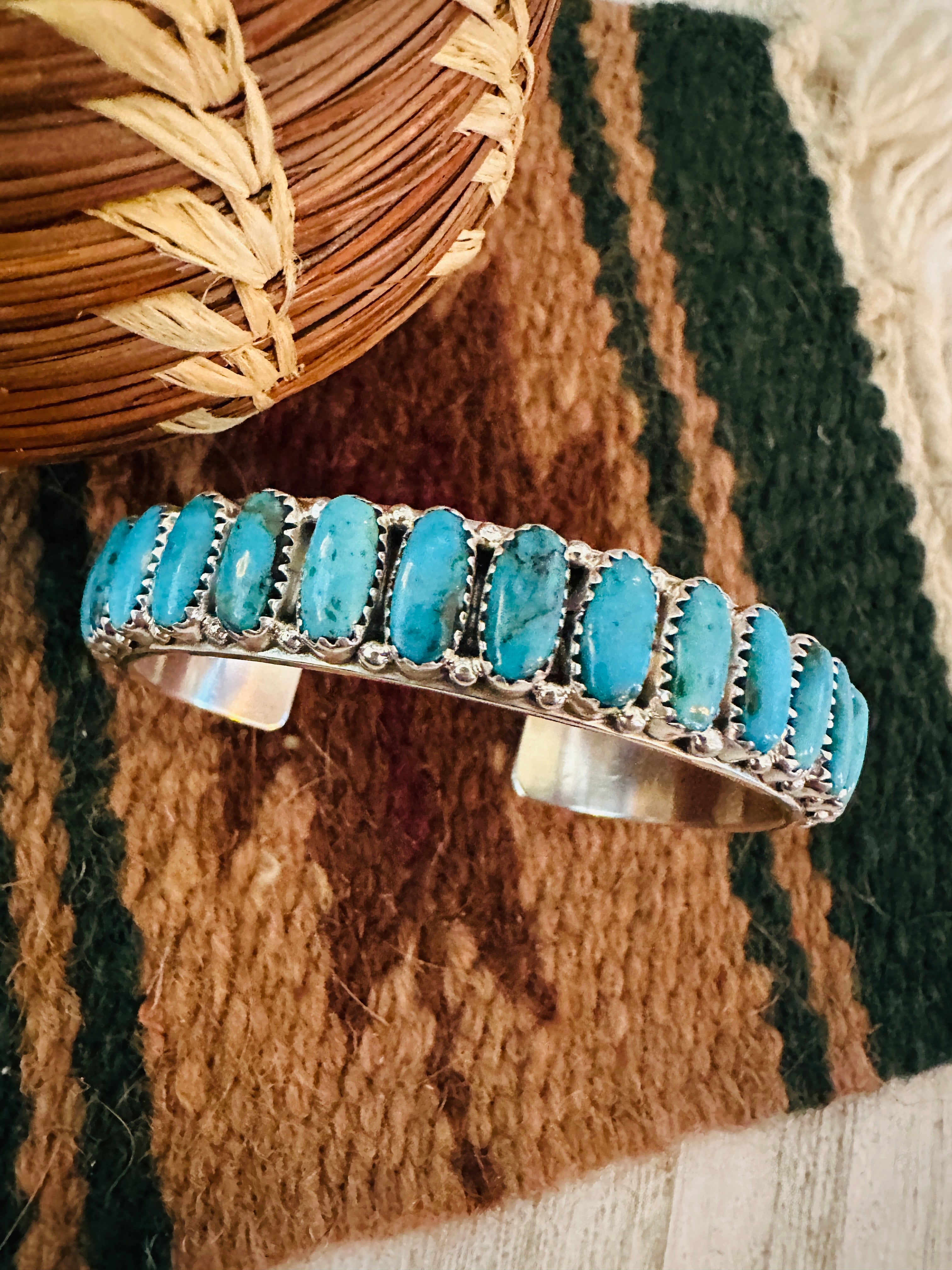 Navajo Kingman Turquoise & Sterling Silver Cuff Bracelet