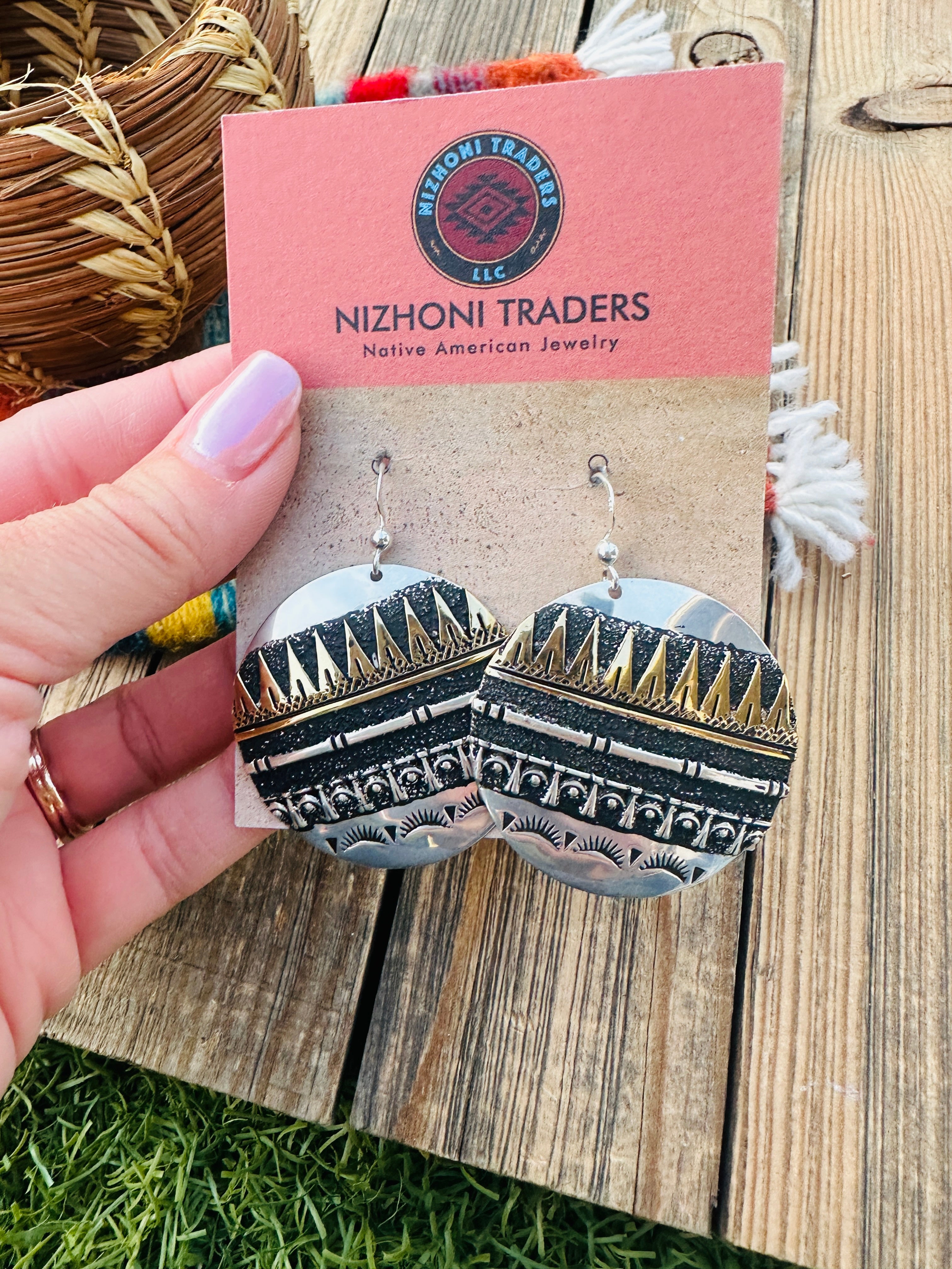 Handcrafted Sterling Silver & Copper Dangle Earrings by Rose Singer