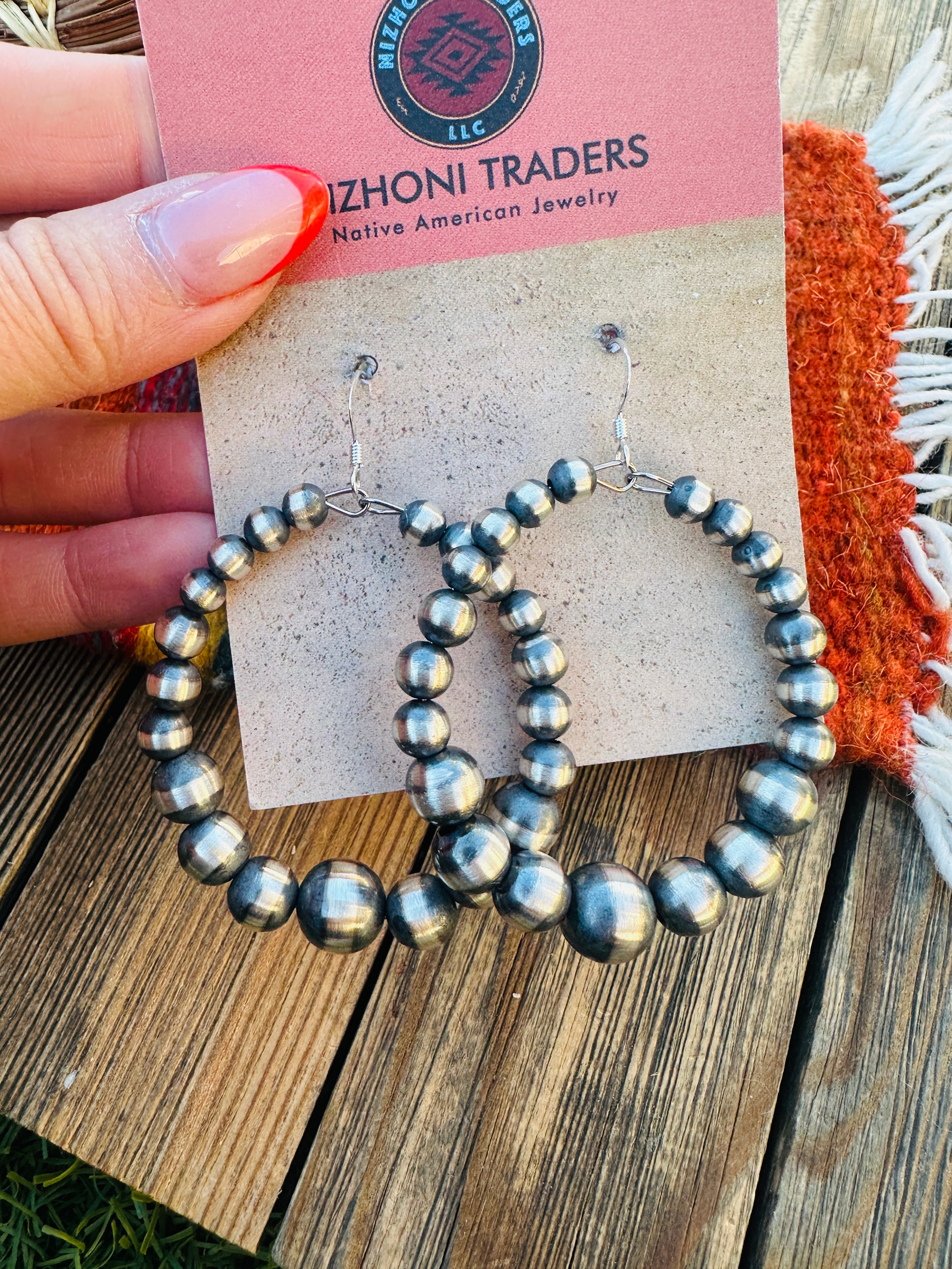 Handcrafted Sterling Silver Beaded Dangle Hoop Earrings