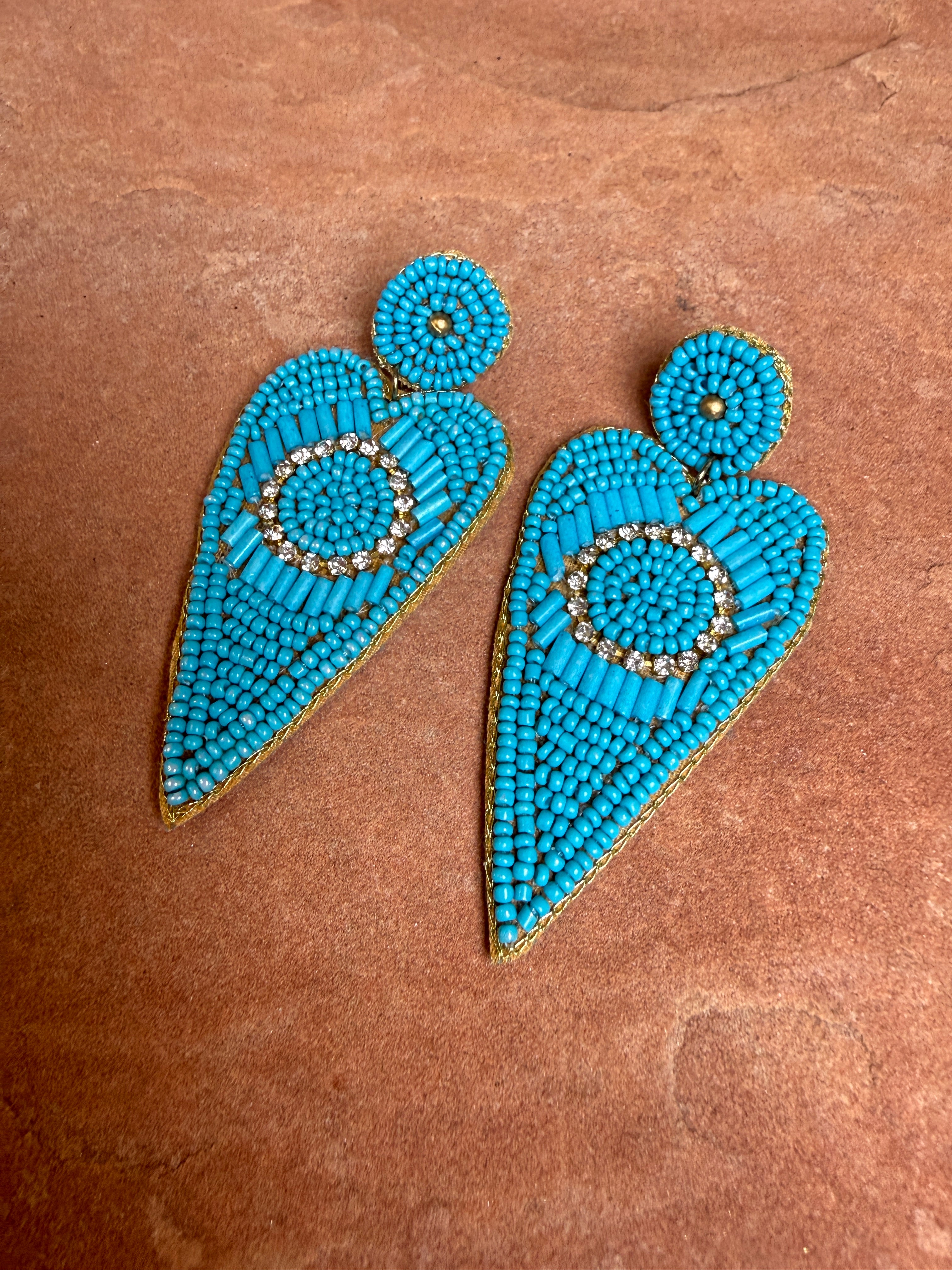 “The Golden Collection” Handmade Turquoise Beaded Heart Earrings