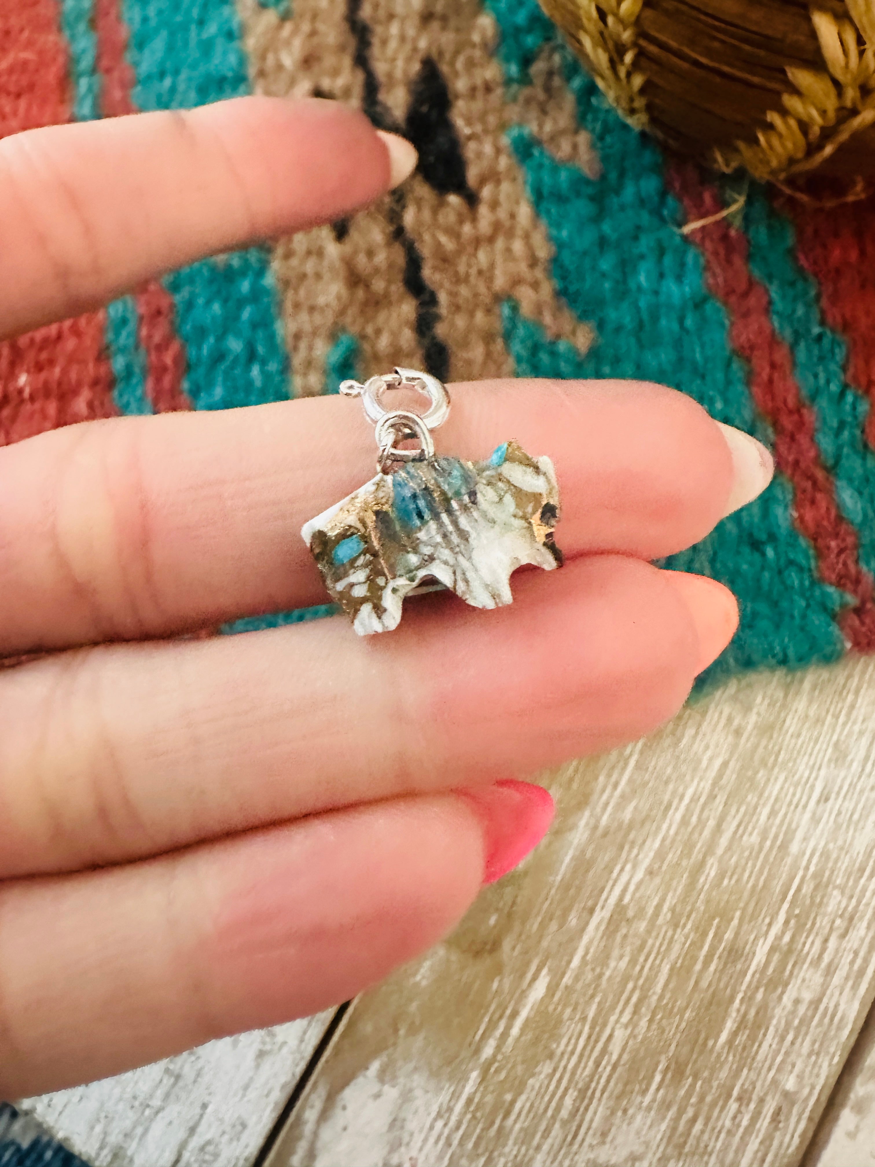 Handcrafted & Hand Carved Blue Mojave Buffalo Charm