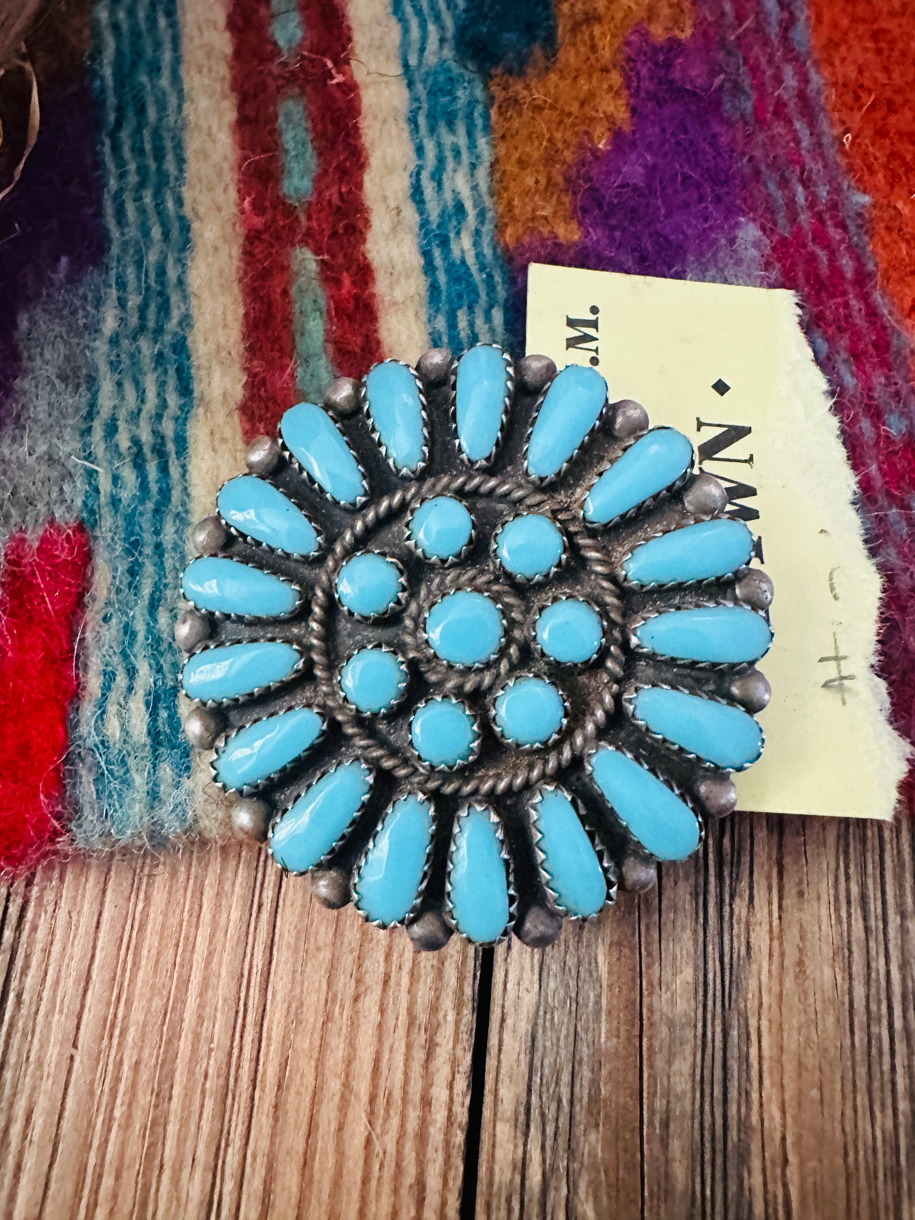Old Pawn Handcrafted Turquoise and Sterling Silver Cluster Brooch/ Pendant