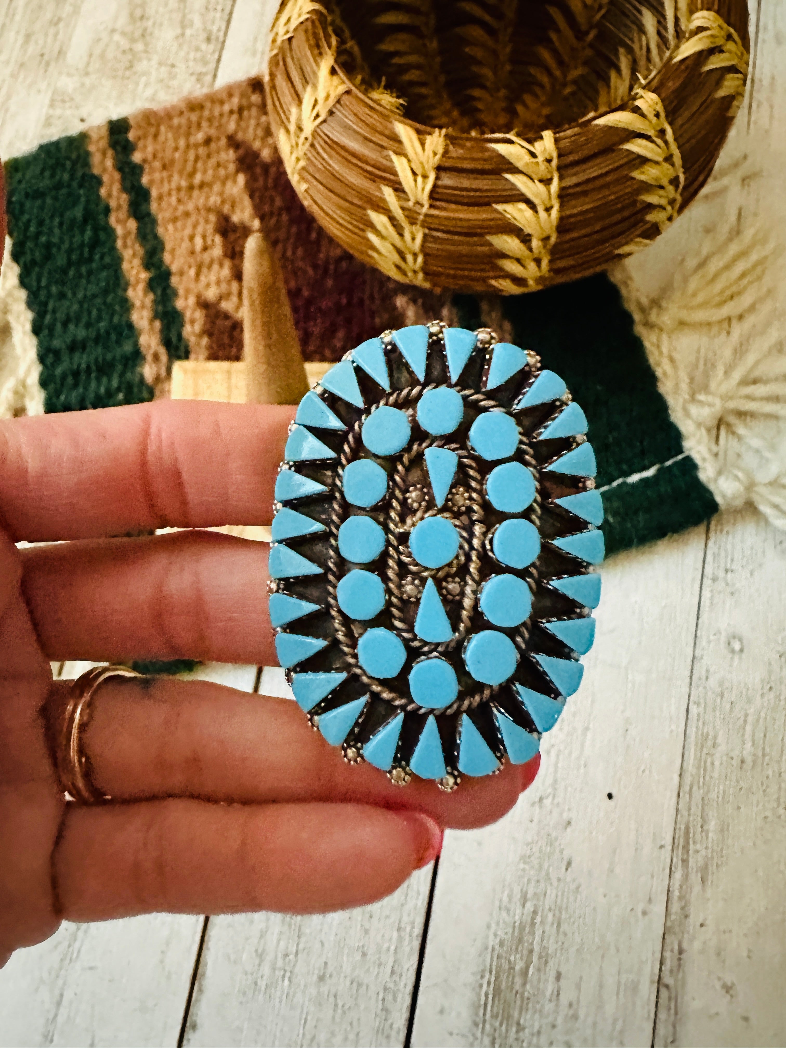 Zuni Turquoise & Sterling Silver Cluster Ring