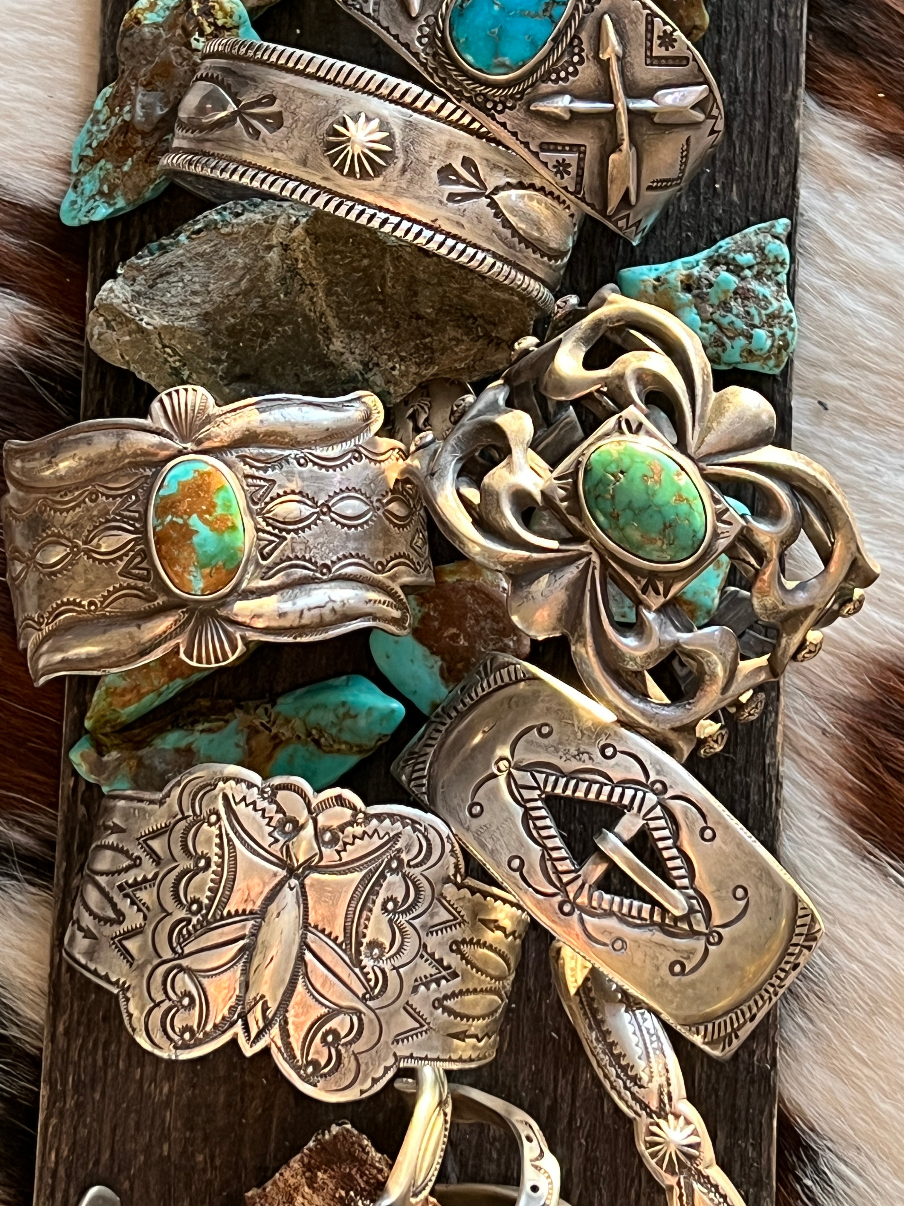 Handcrafted & Hand Forged Old Pawn Sterling Silver Ingot Turquoise Cuff Bracelet by Santa Fe Artist, Buffalo: The Royston