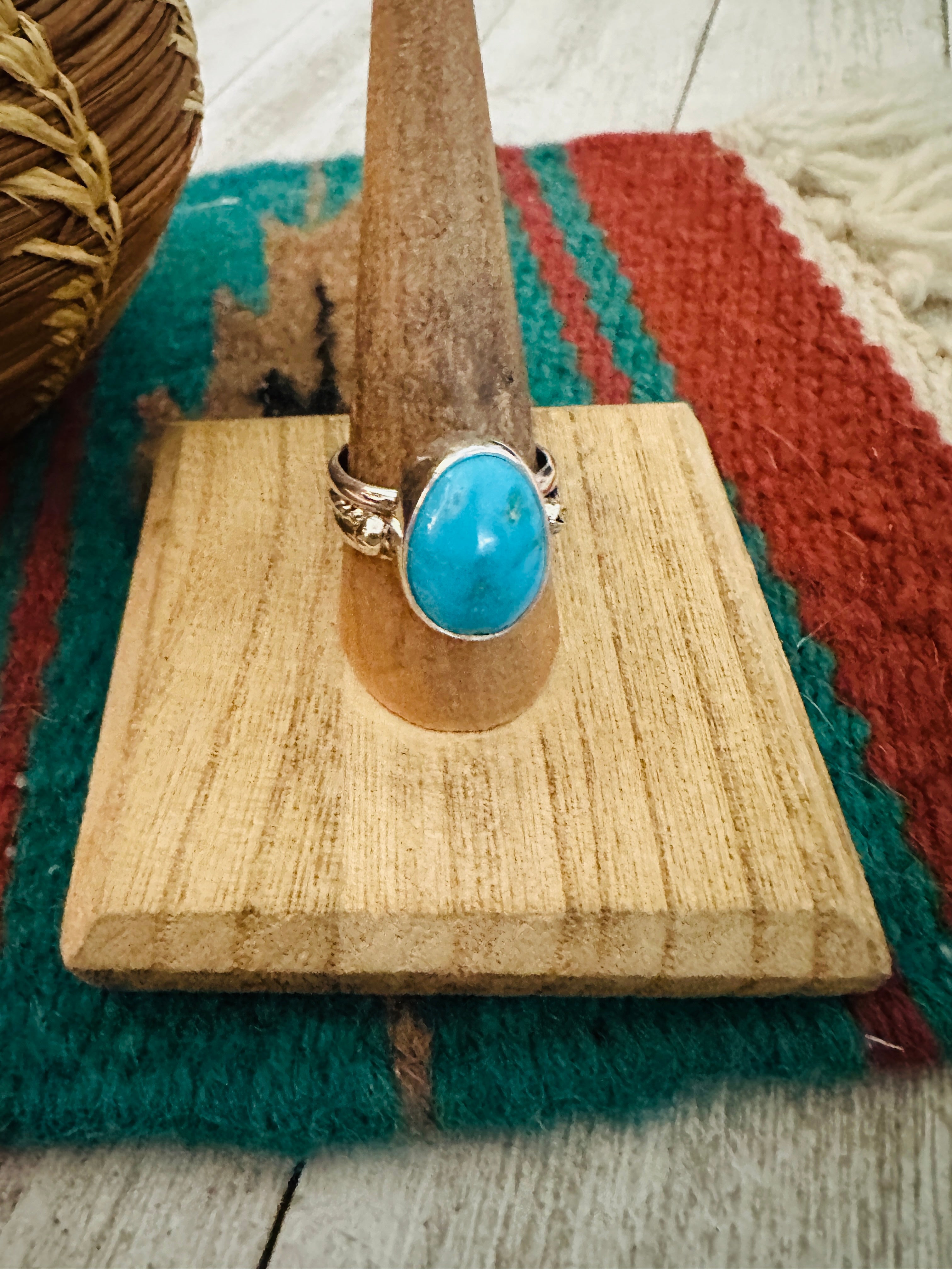 Navajo Kingman Turquoise & Sterling Silver Ring Size 8.75